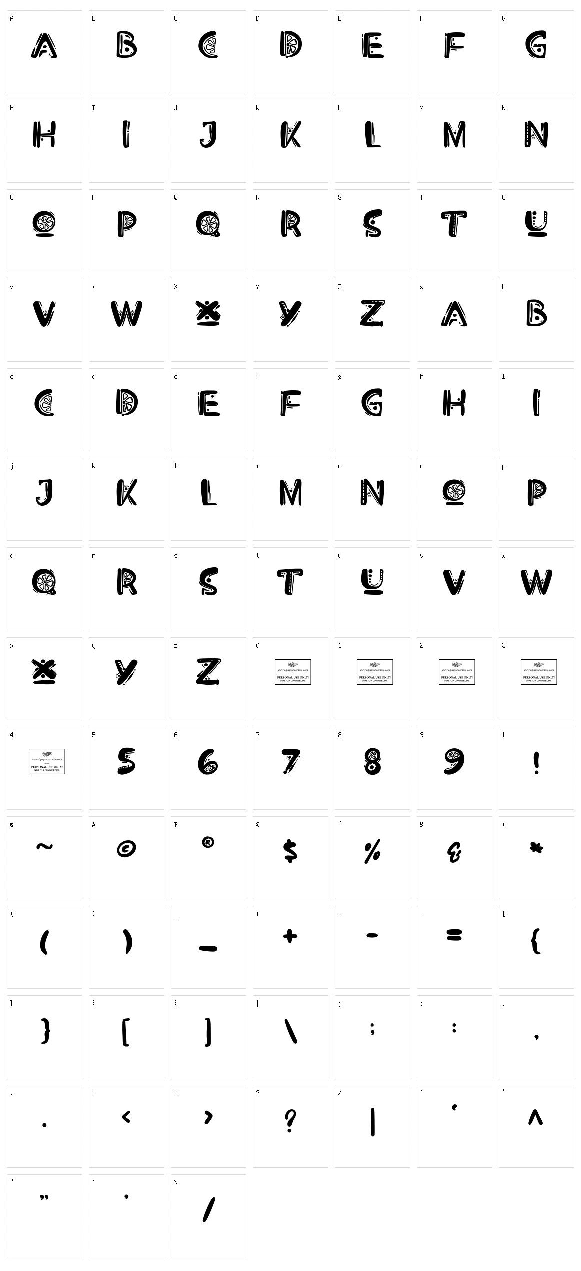 Orange Squash Character Set