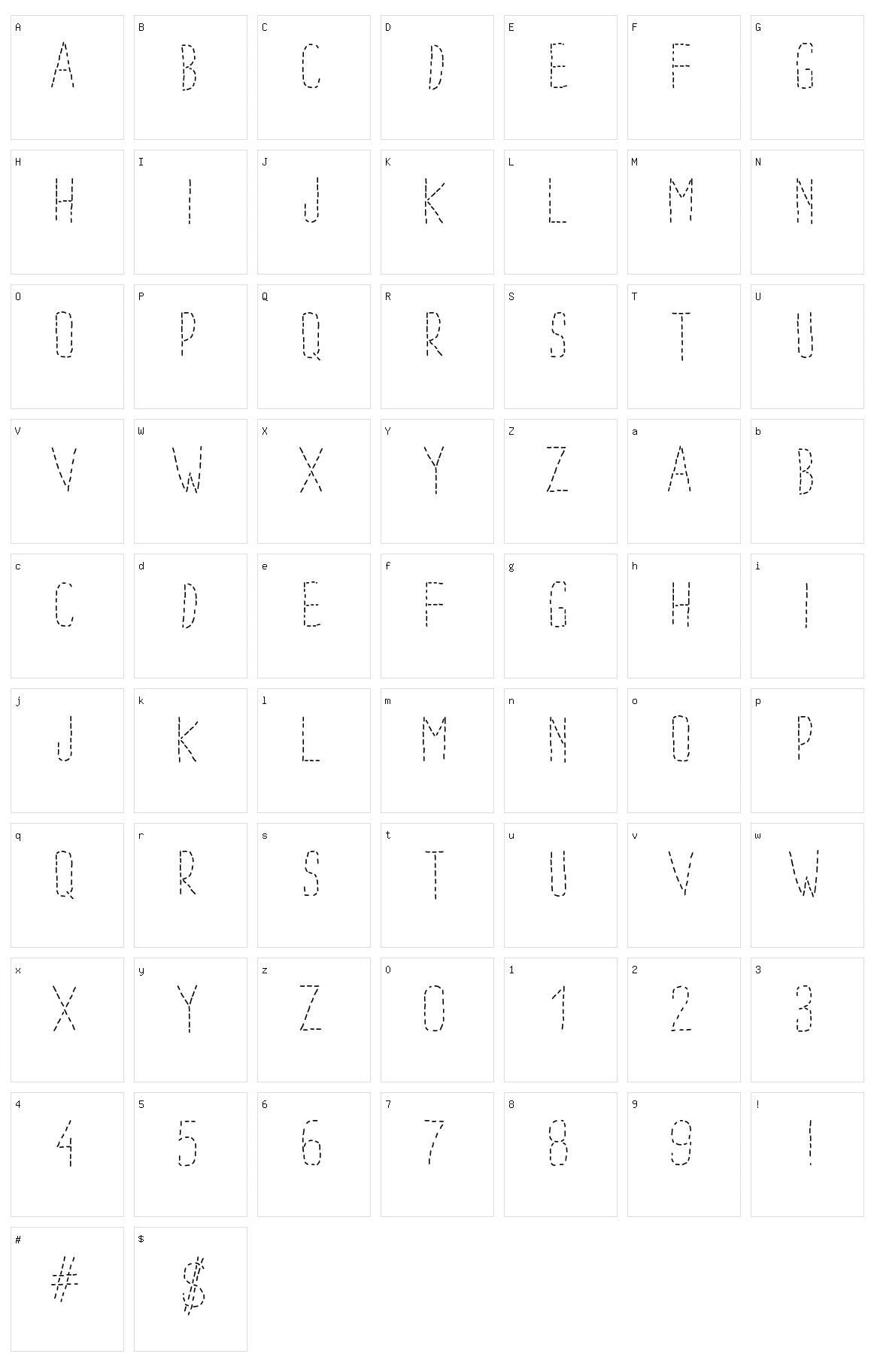 PW Dotted Font Character Set