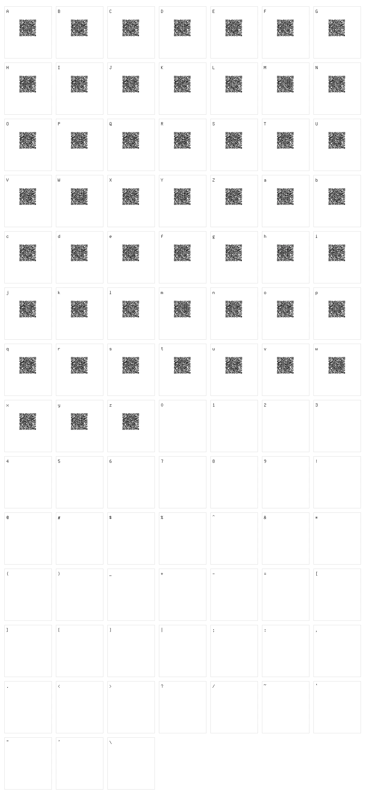 QRcodeX Character Set
