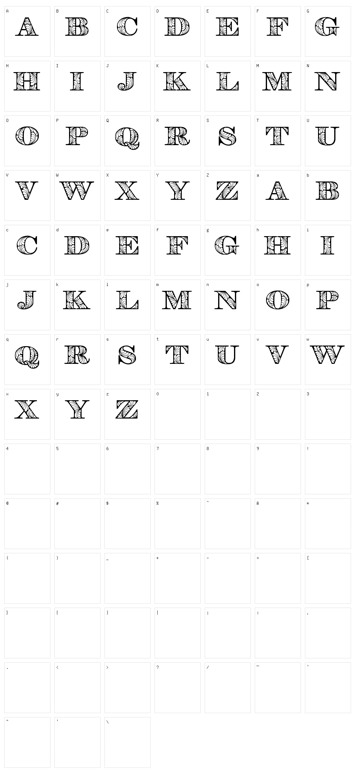 Retrograph Character Set