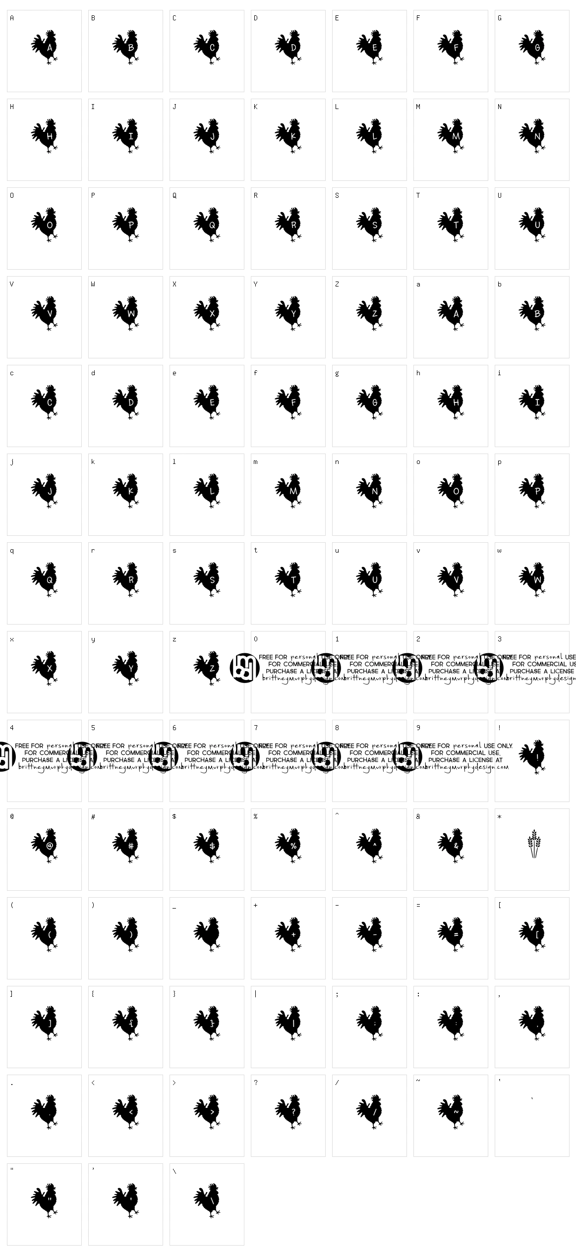 Rooster Letters Character Set