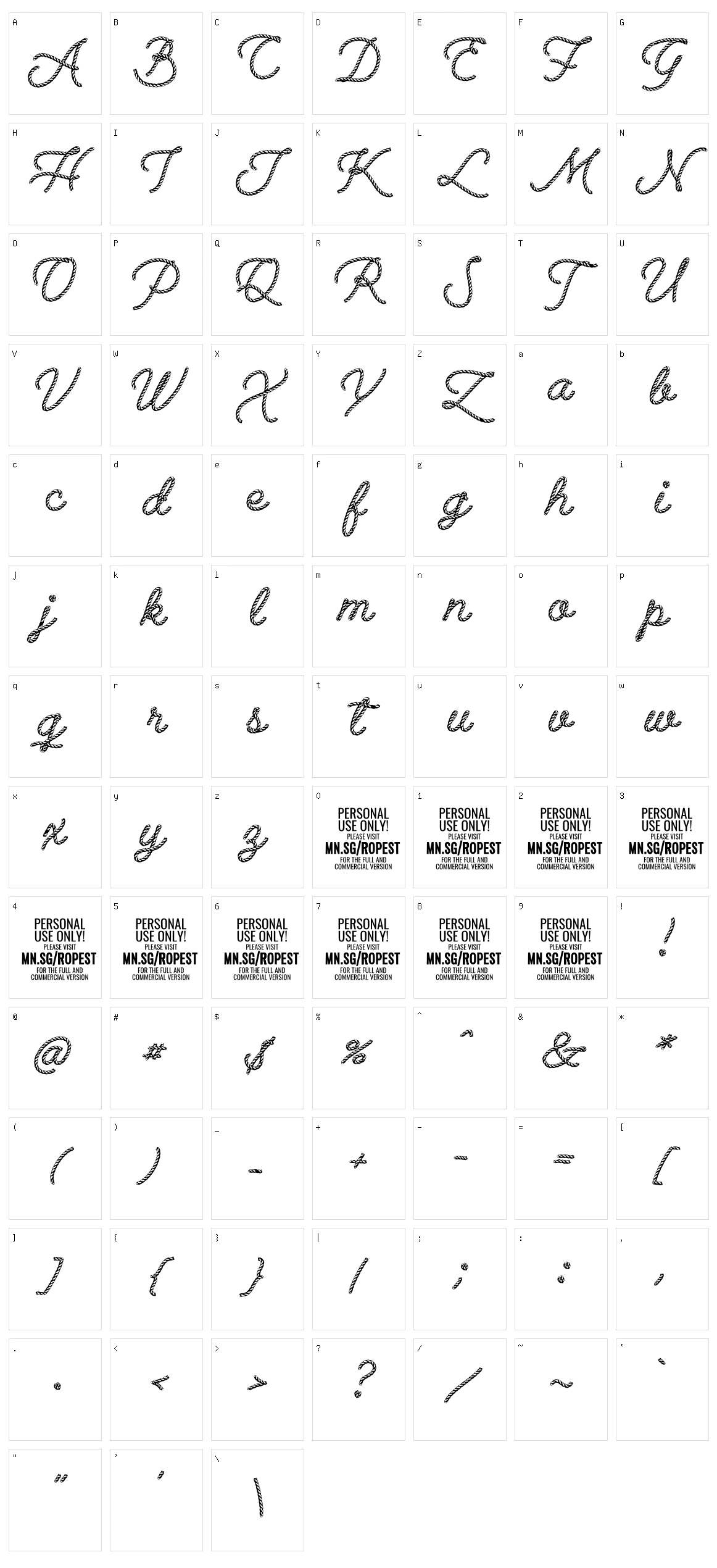 Ropest Character Set
