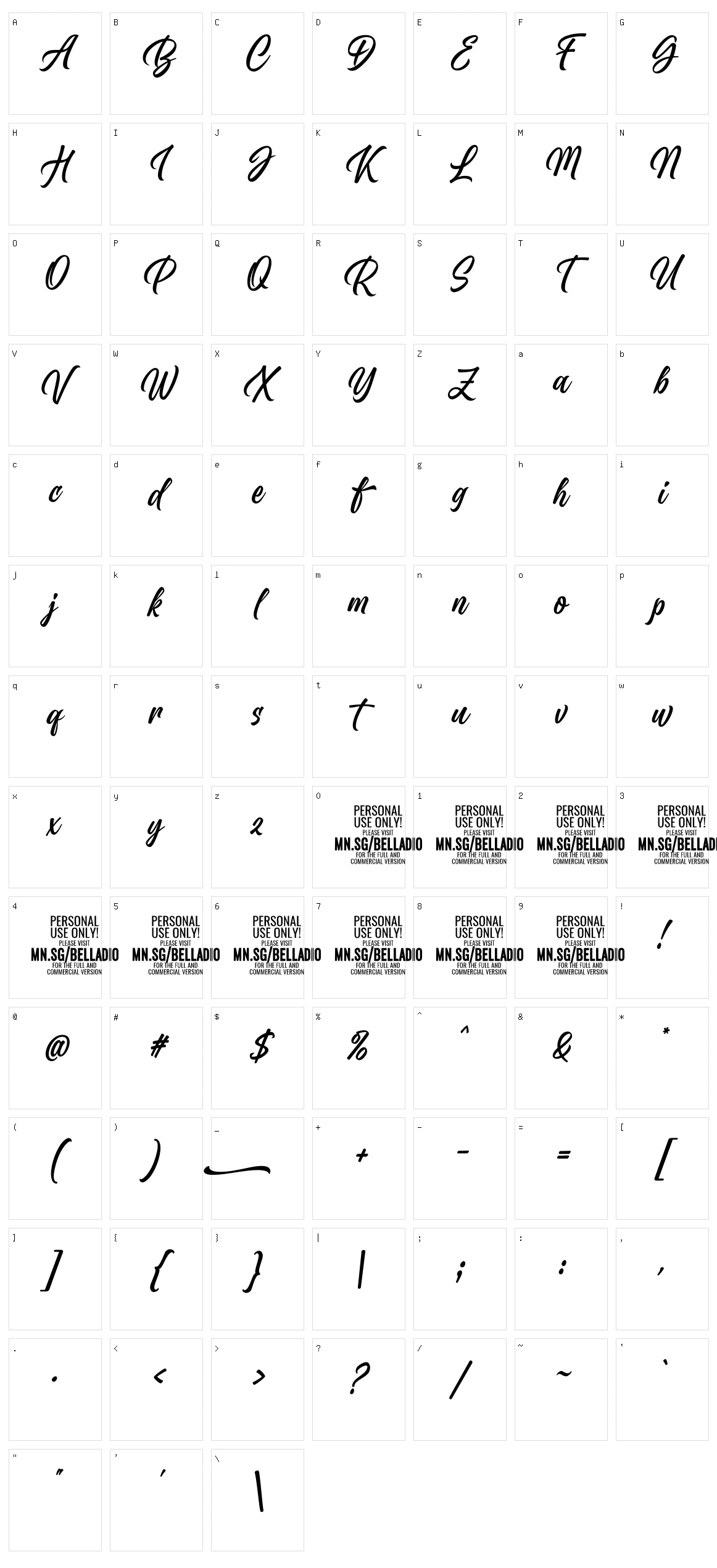 Belladio Character Set