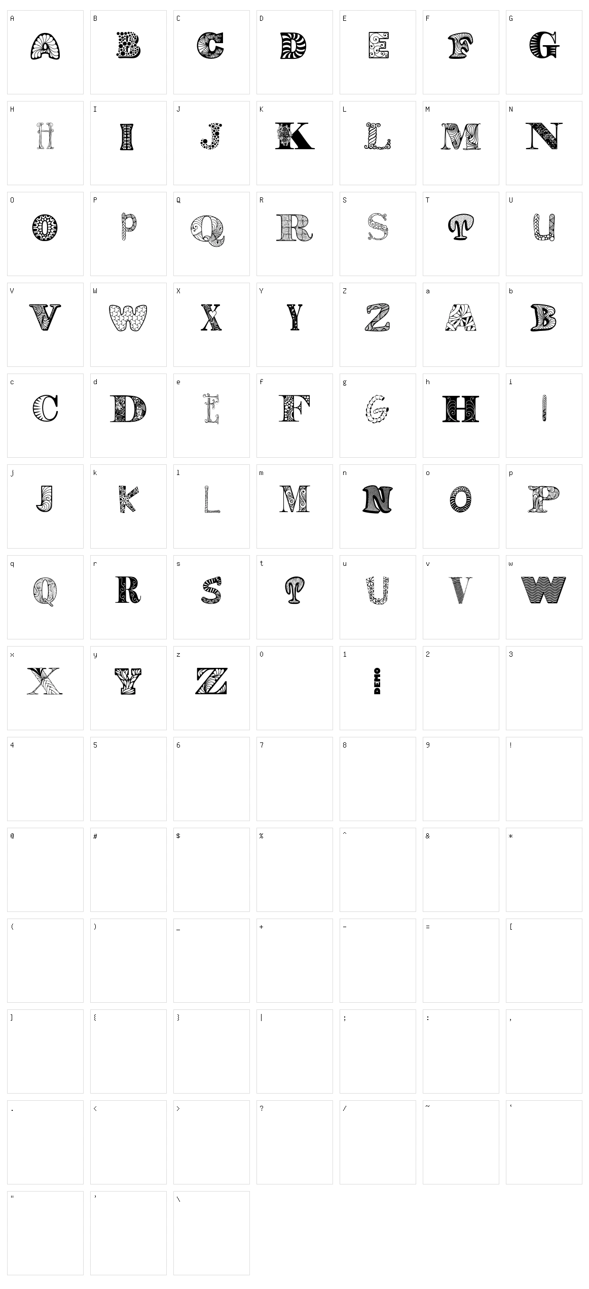 Sneta Character Set