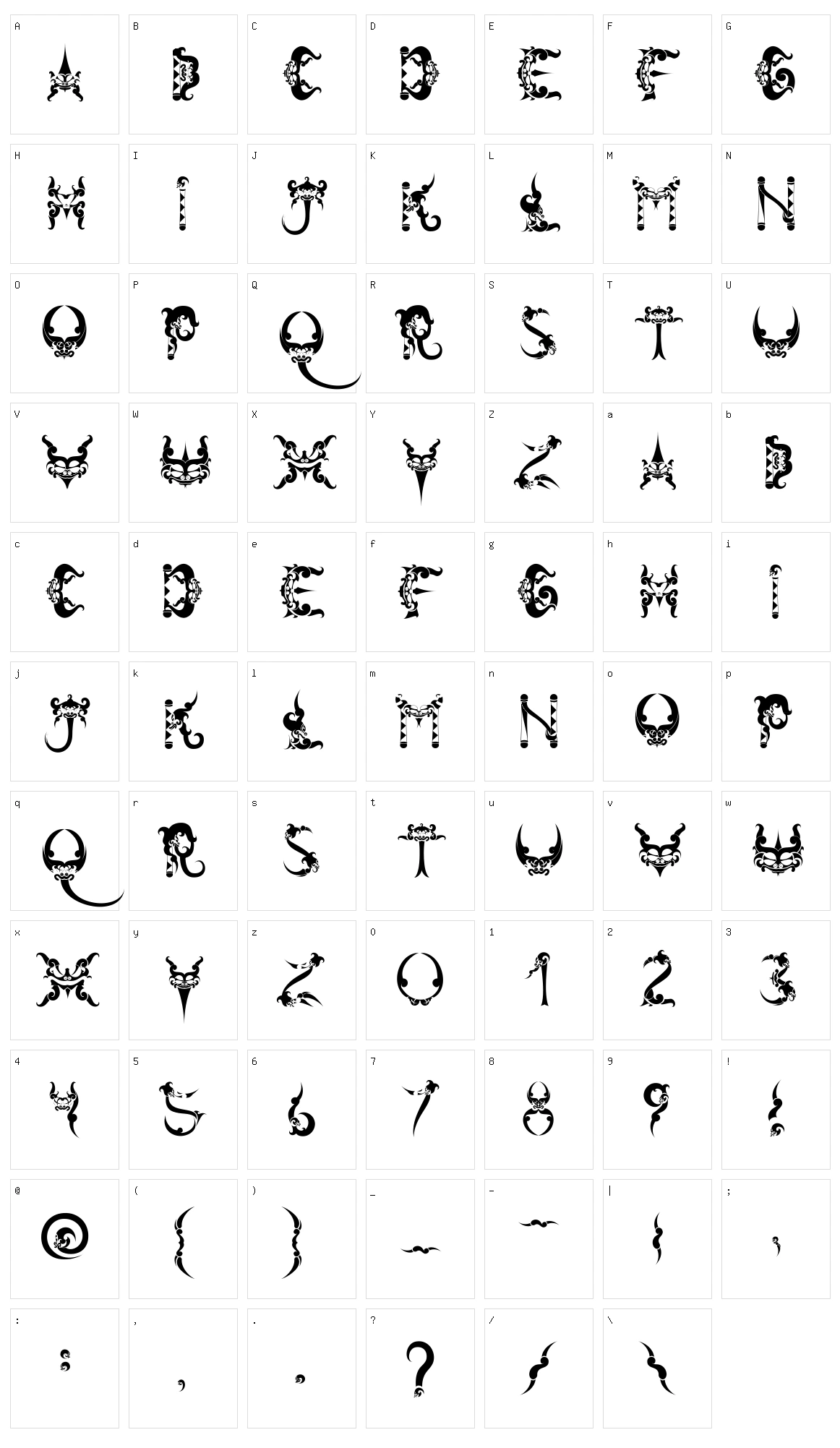 Tiranafont Character Set