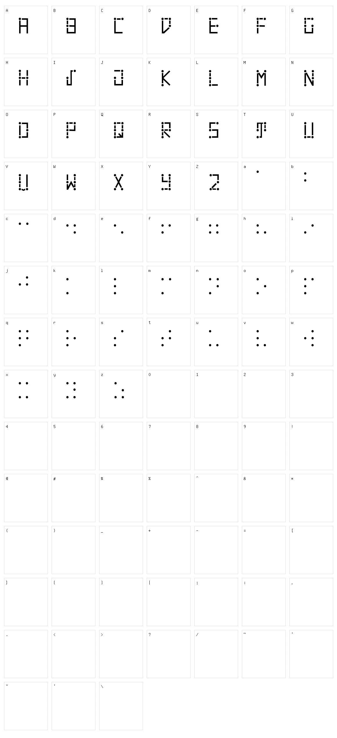 Visual Braille Character Set