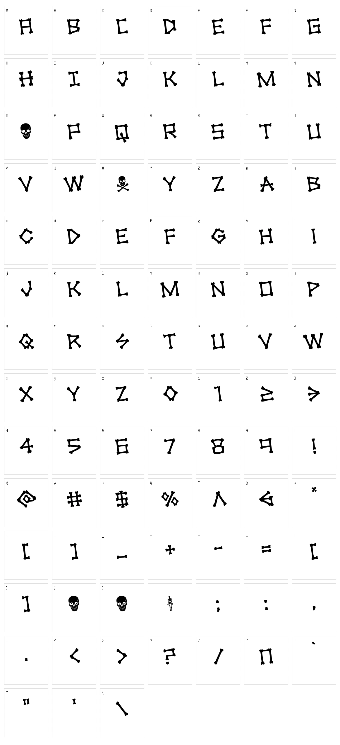 Xbones Character Set