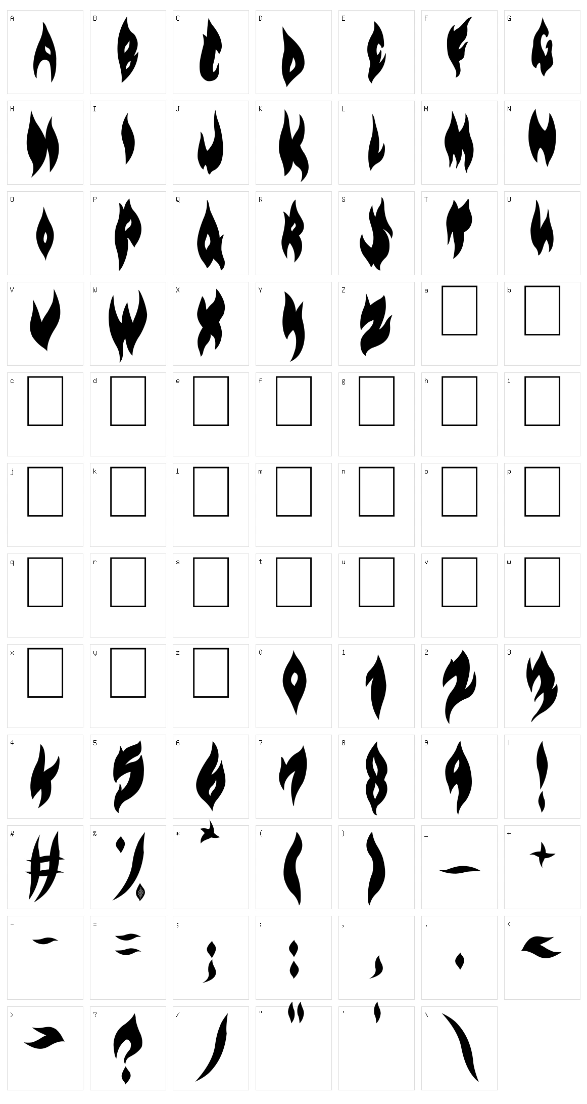 Flame on! Character Set