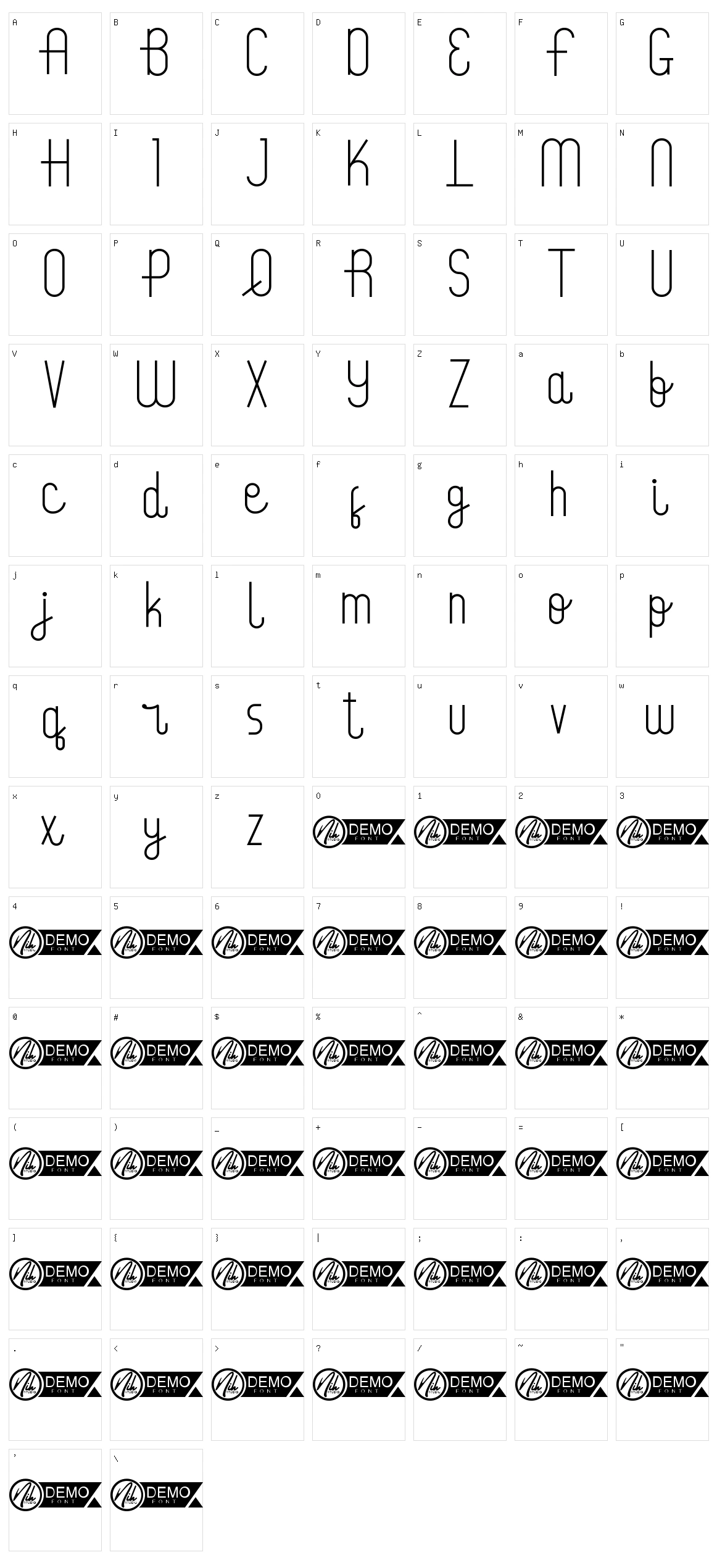 Monofil Character Set