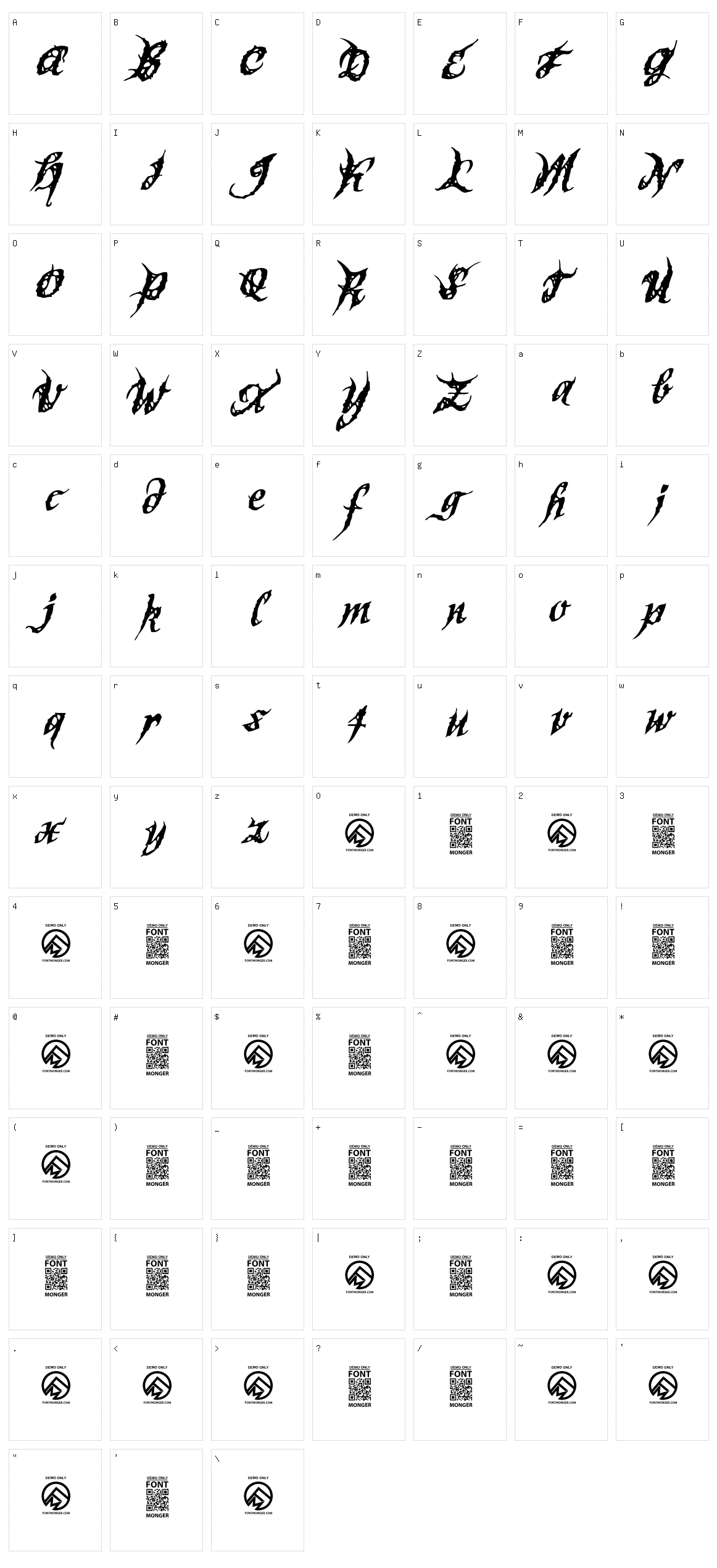 Sinner Script Character Set