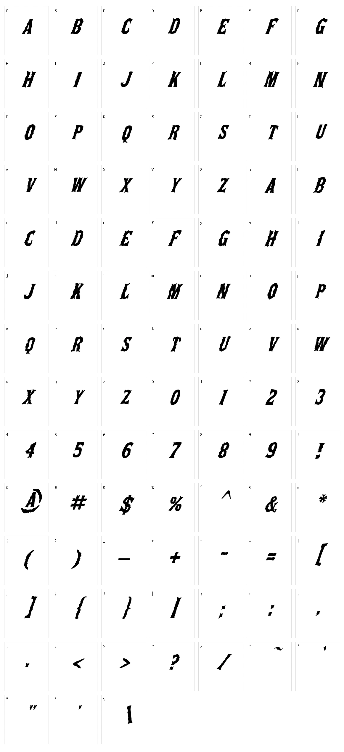 The Deep Horror! Character Set