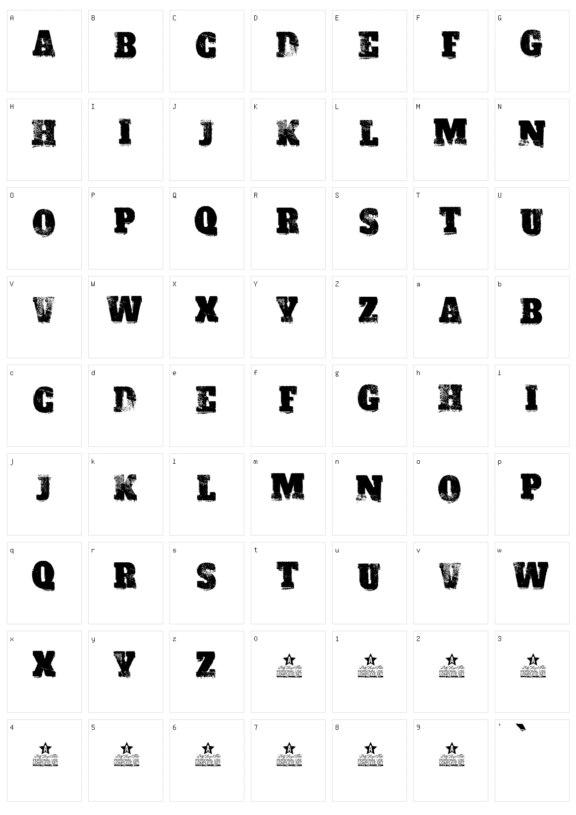Acid Label II Character Set