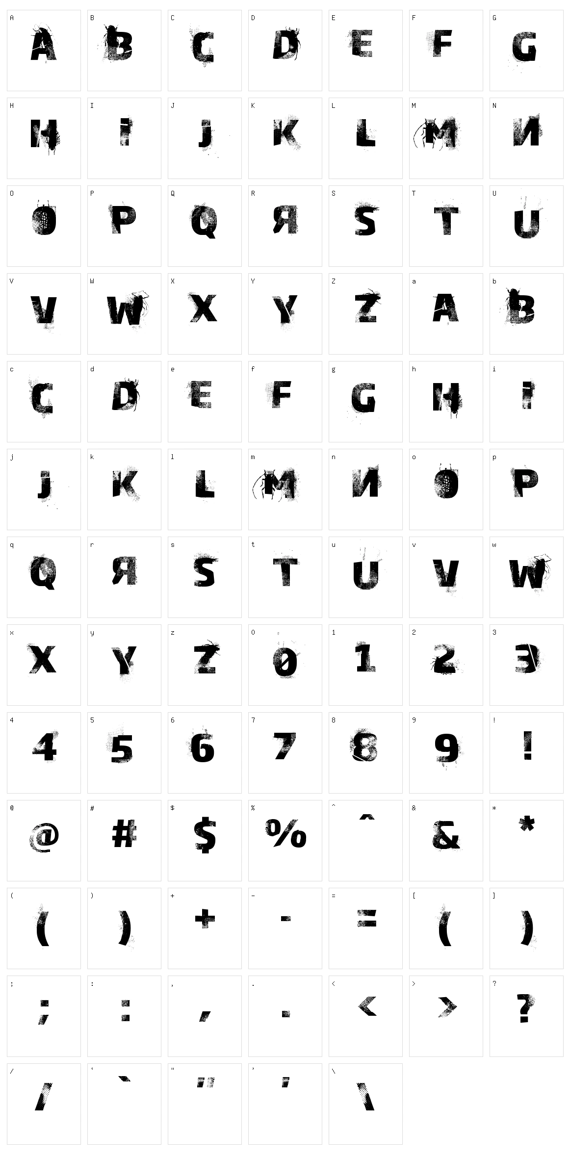 Bugeater Character Set