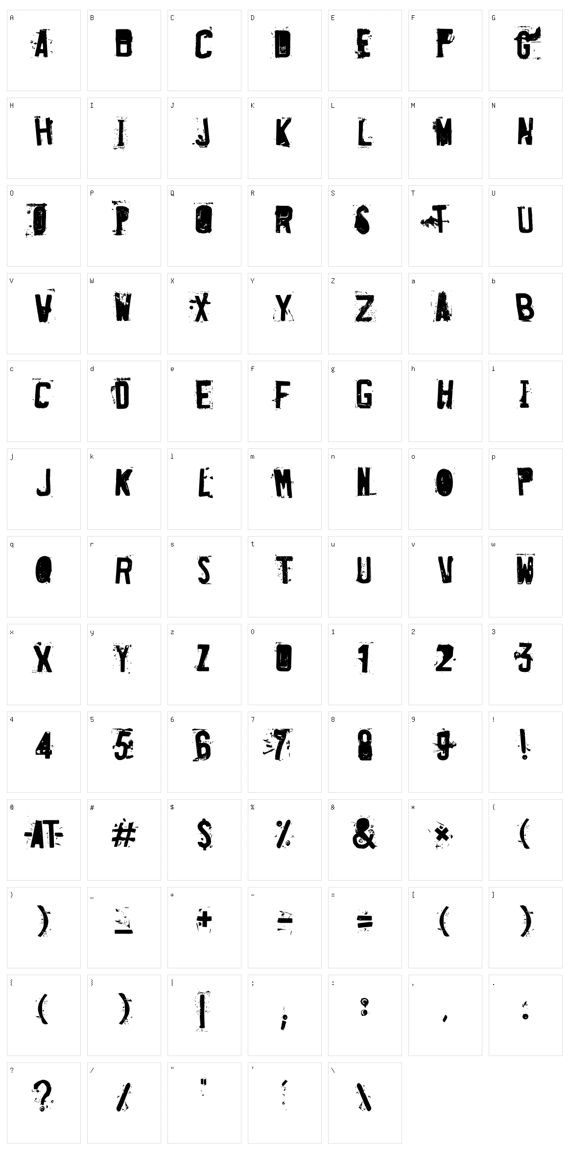 Destroyed License Plate Character Set
