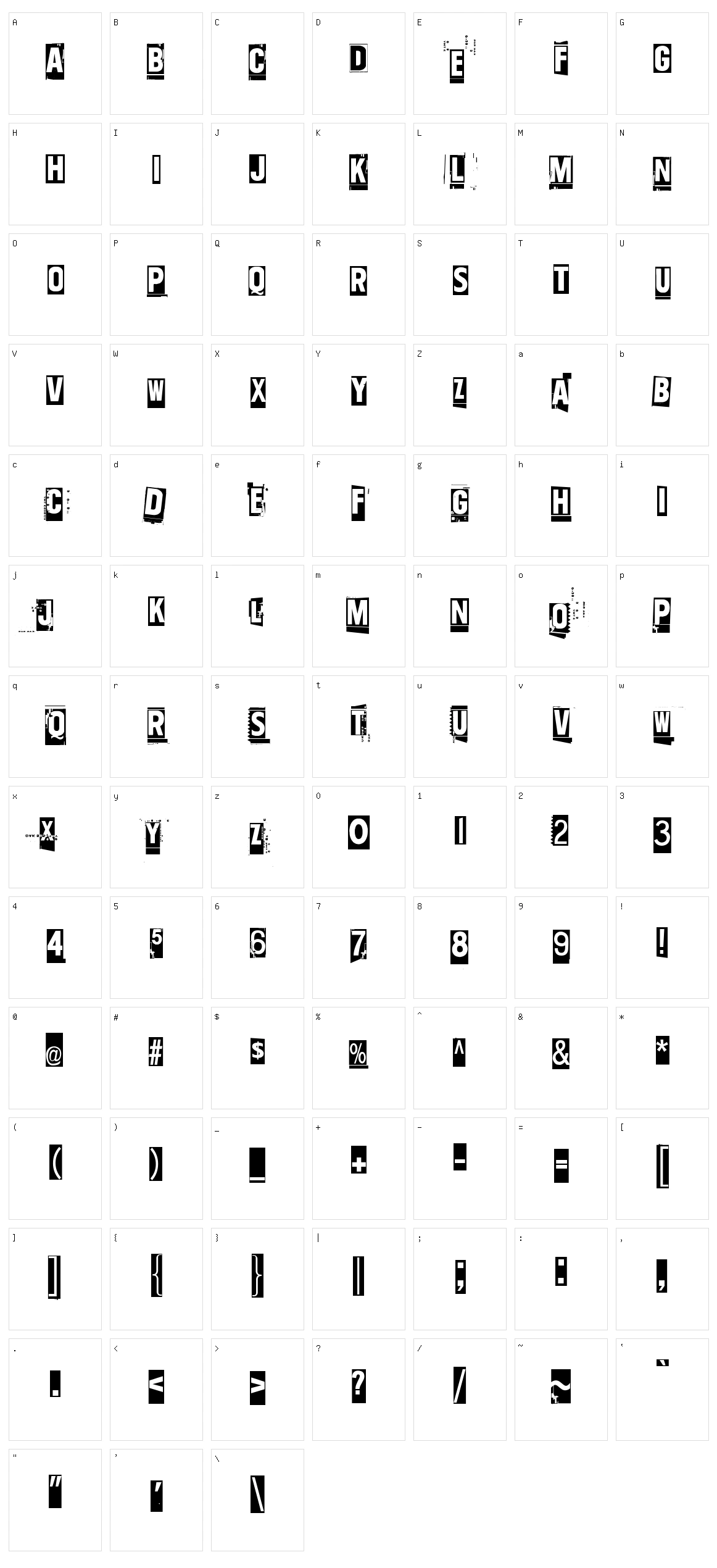 One two thirty-four Character Set