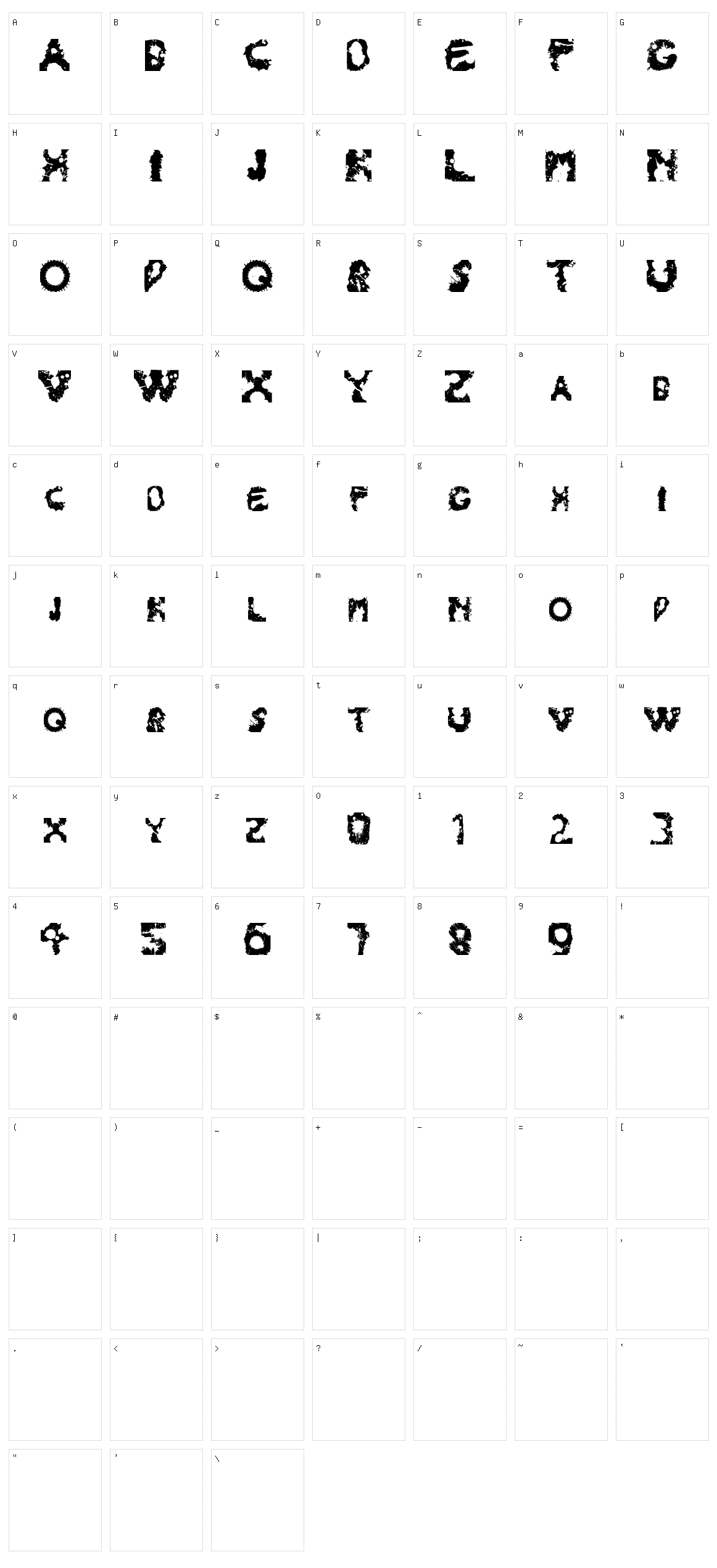 Splash 180 Character Set