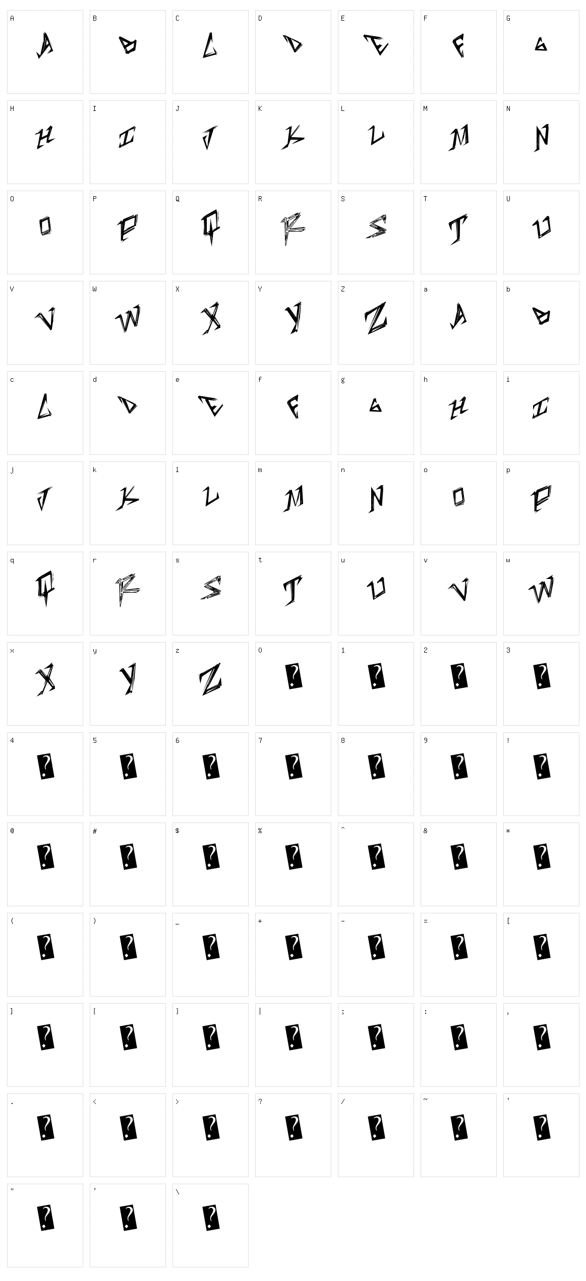 Table Shank Character Set