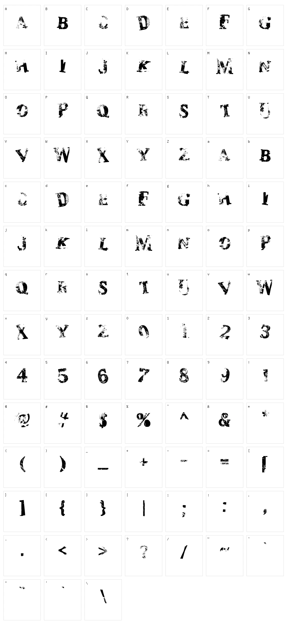 Zombilaria Character Set