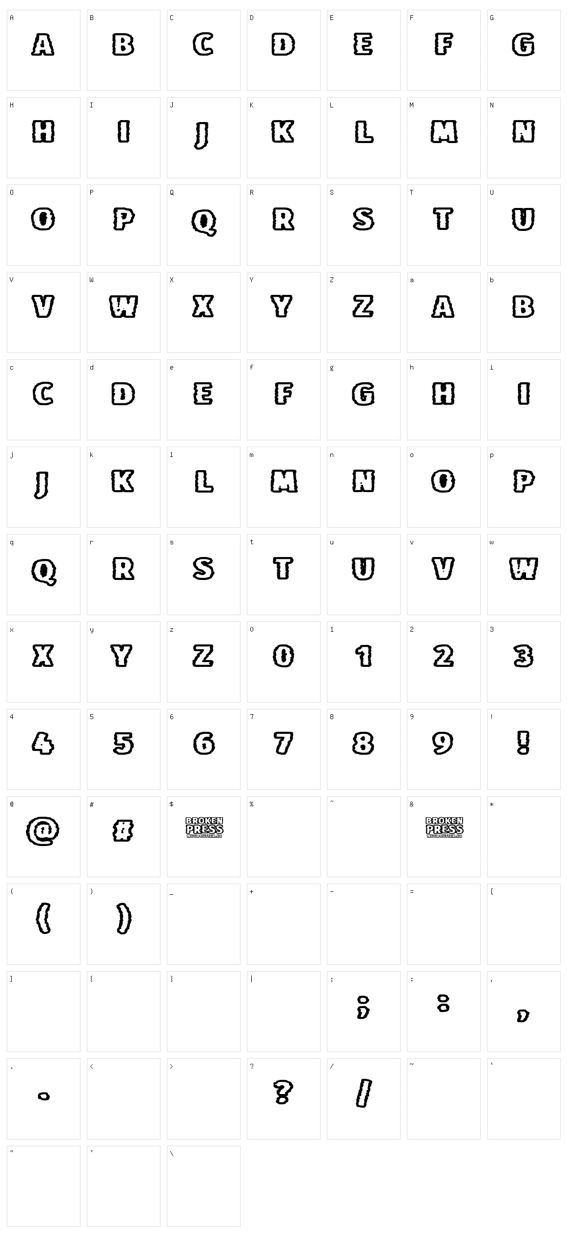 Broken Press Character Set