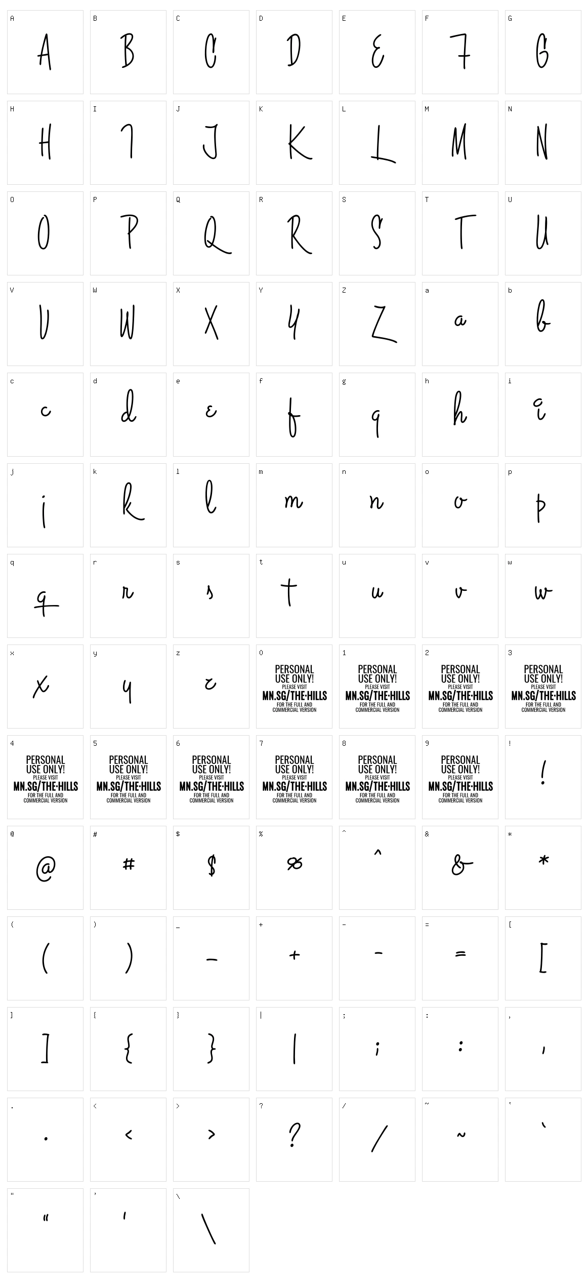 The Hills Character Set