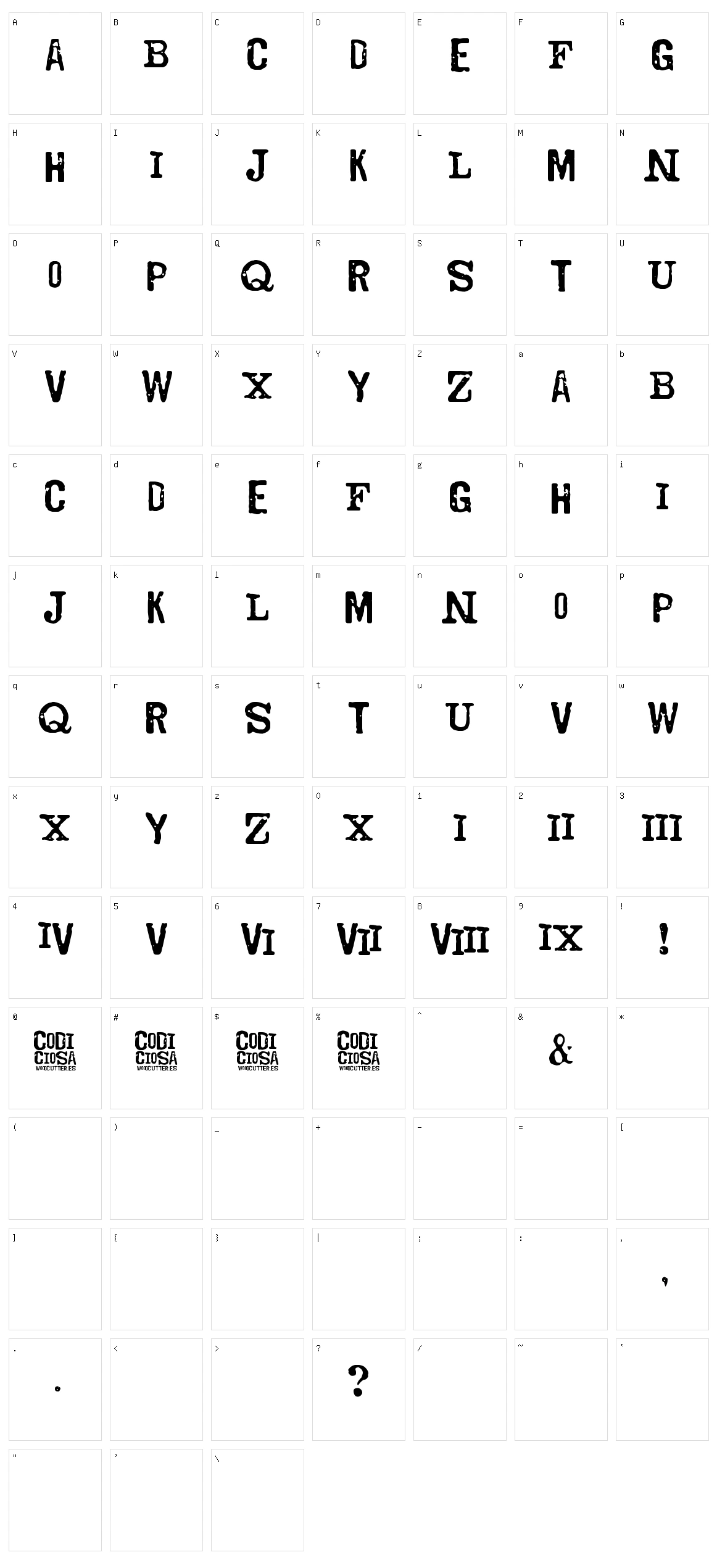 Codociosa Character Set