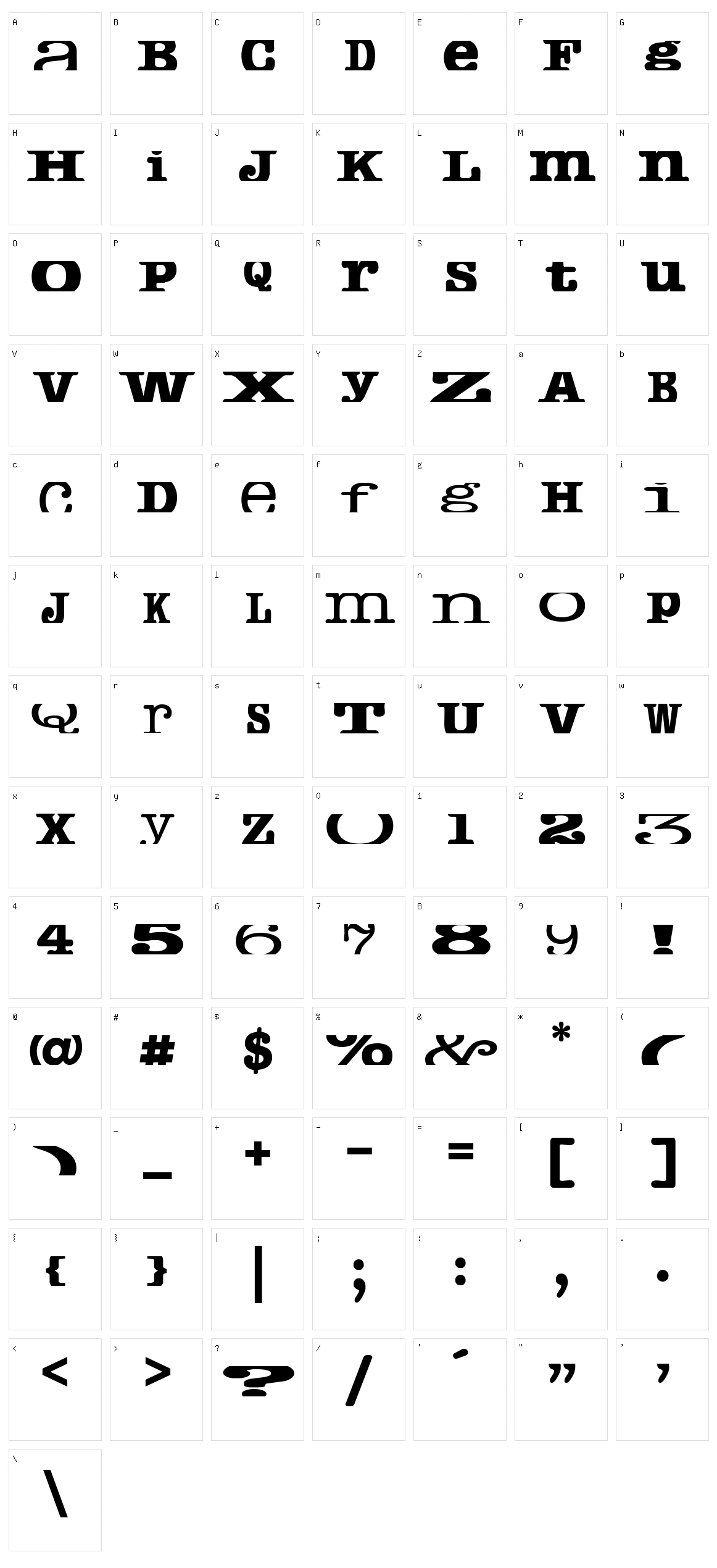 Cropfont Serif Character Set