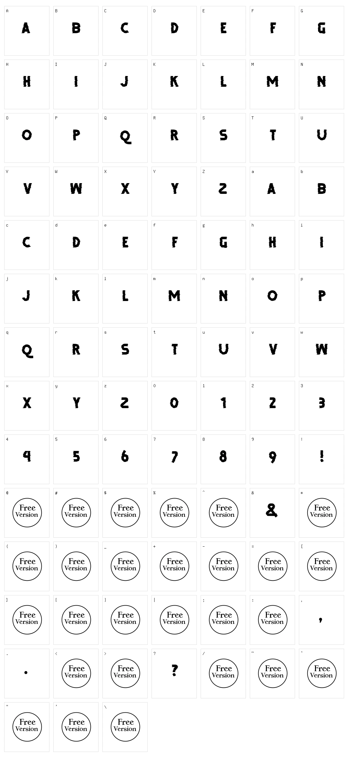 Debug Character Set