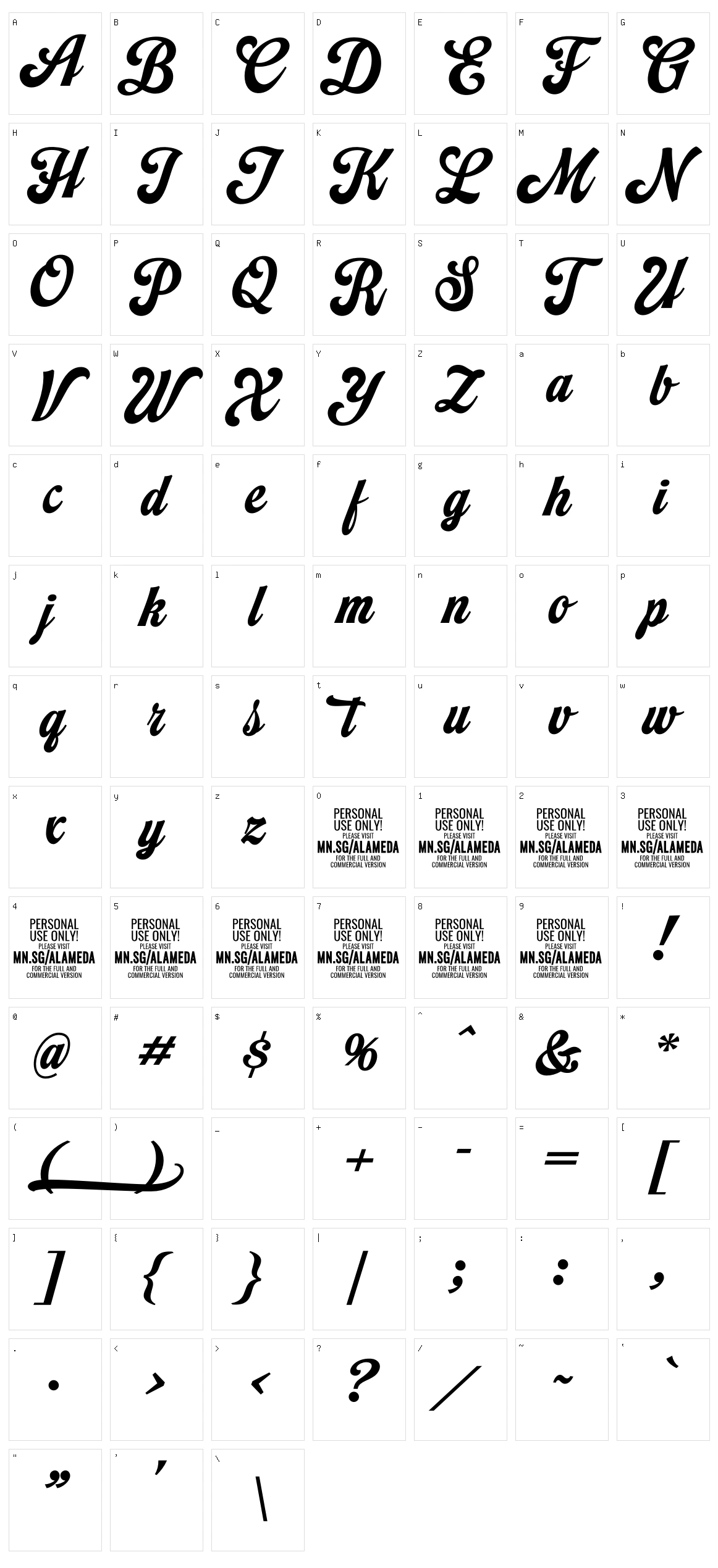 Alameda Script Character Set