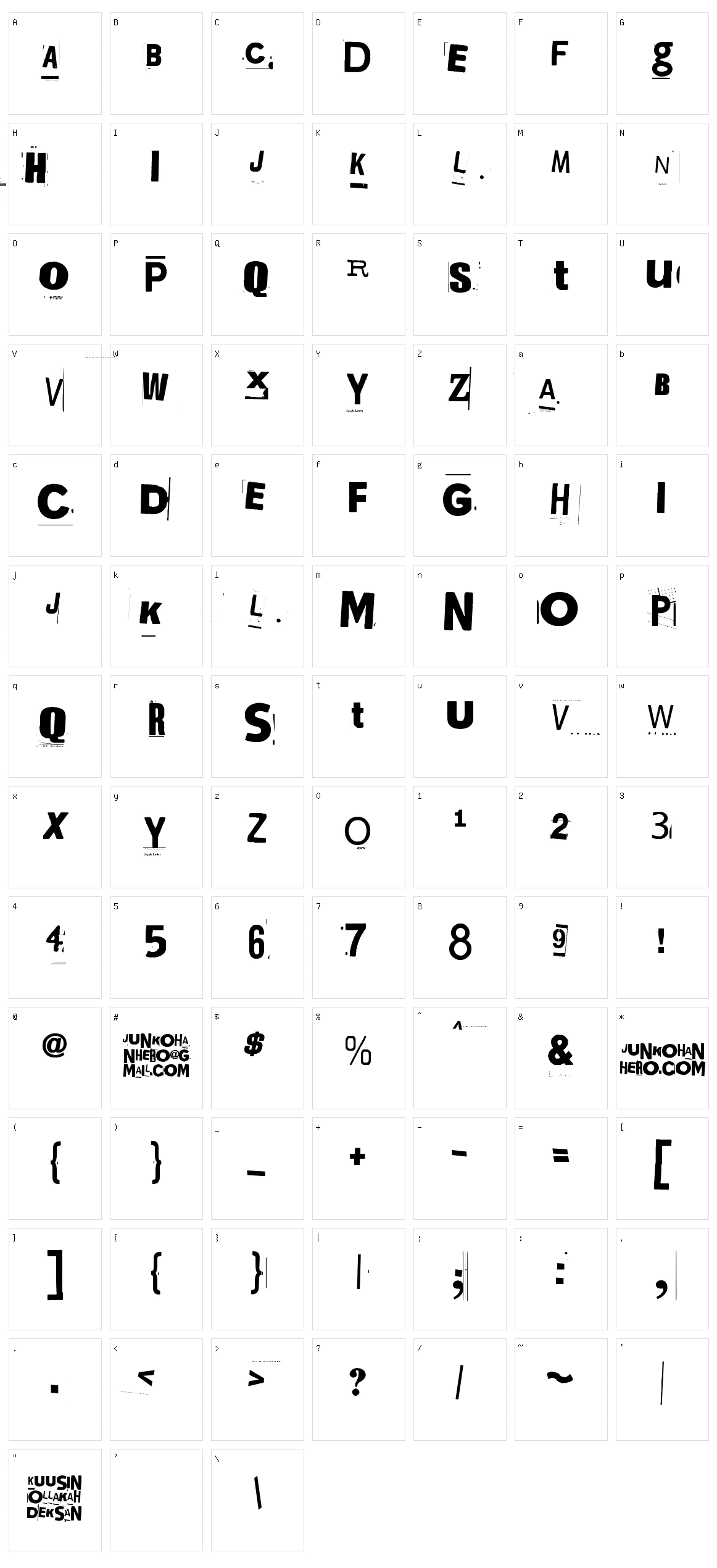 Kuusinollakahdeksan Character Set
