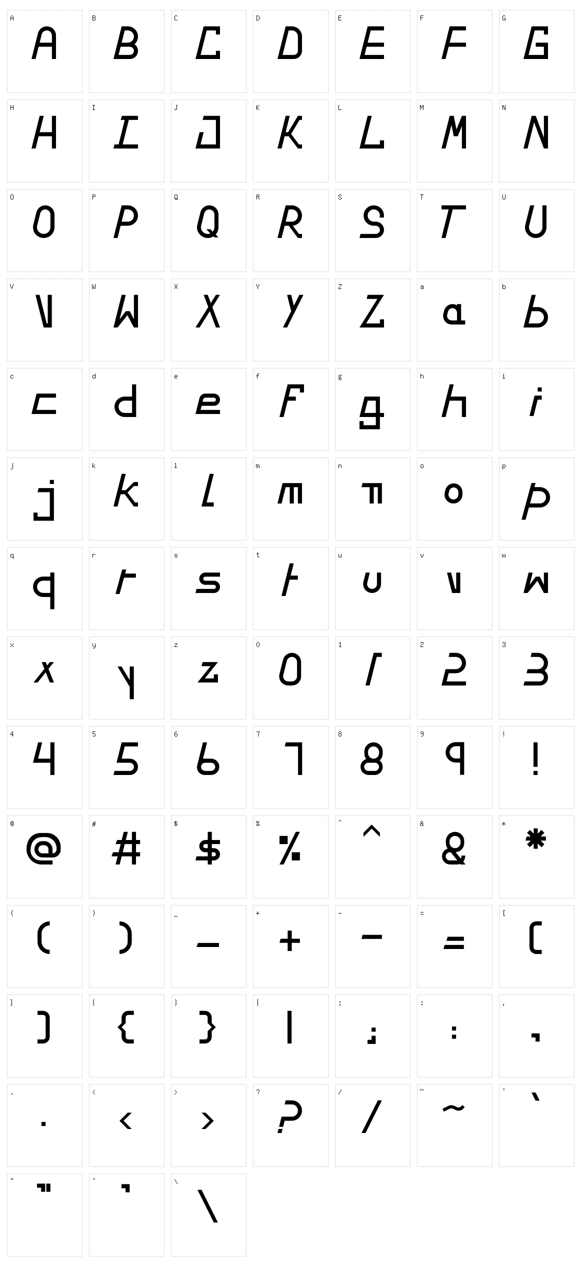 Left Slide Character Set