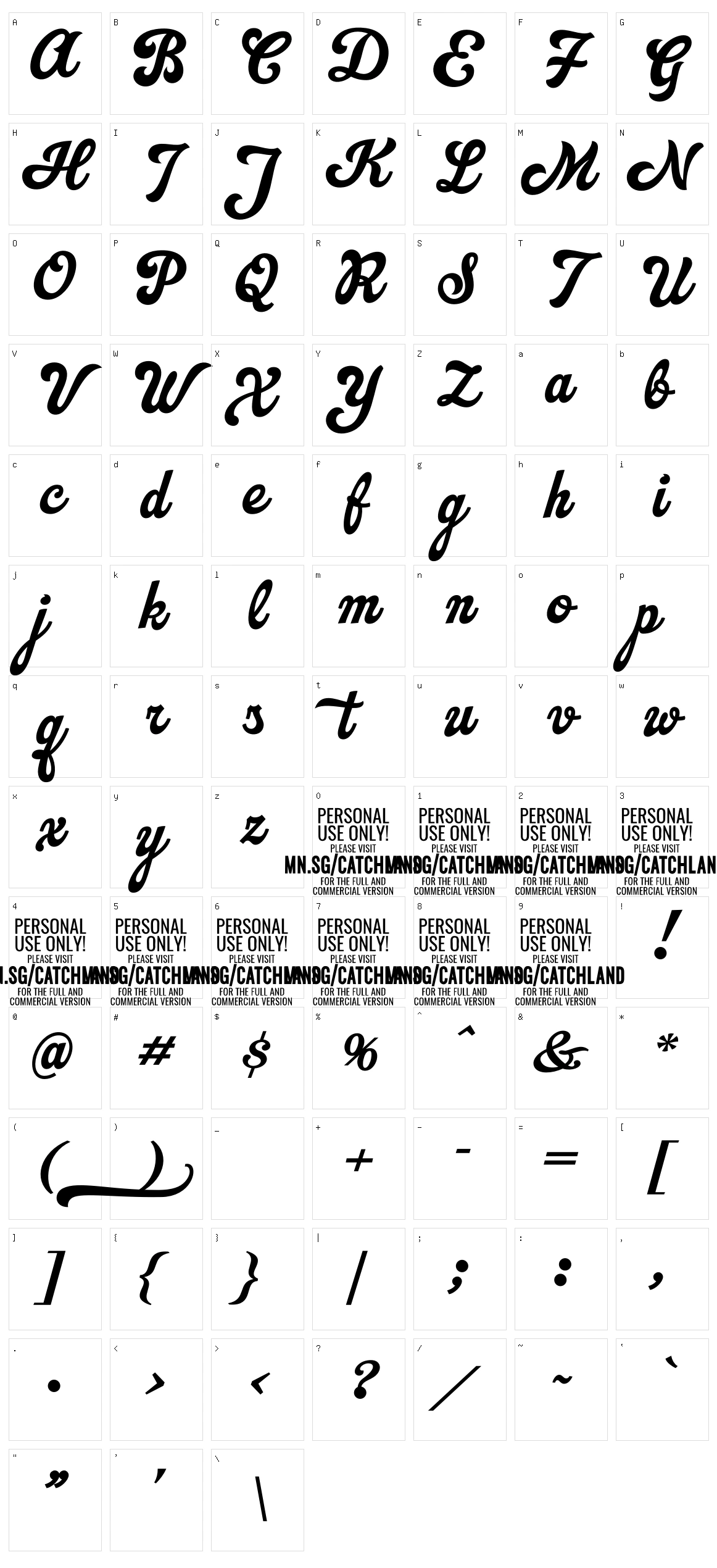 Catchland Character Set