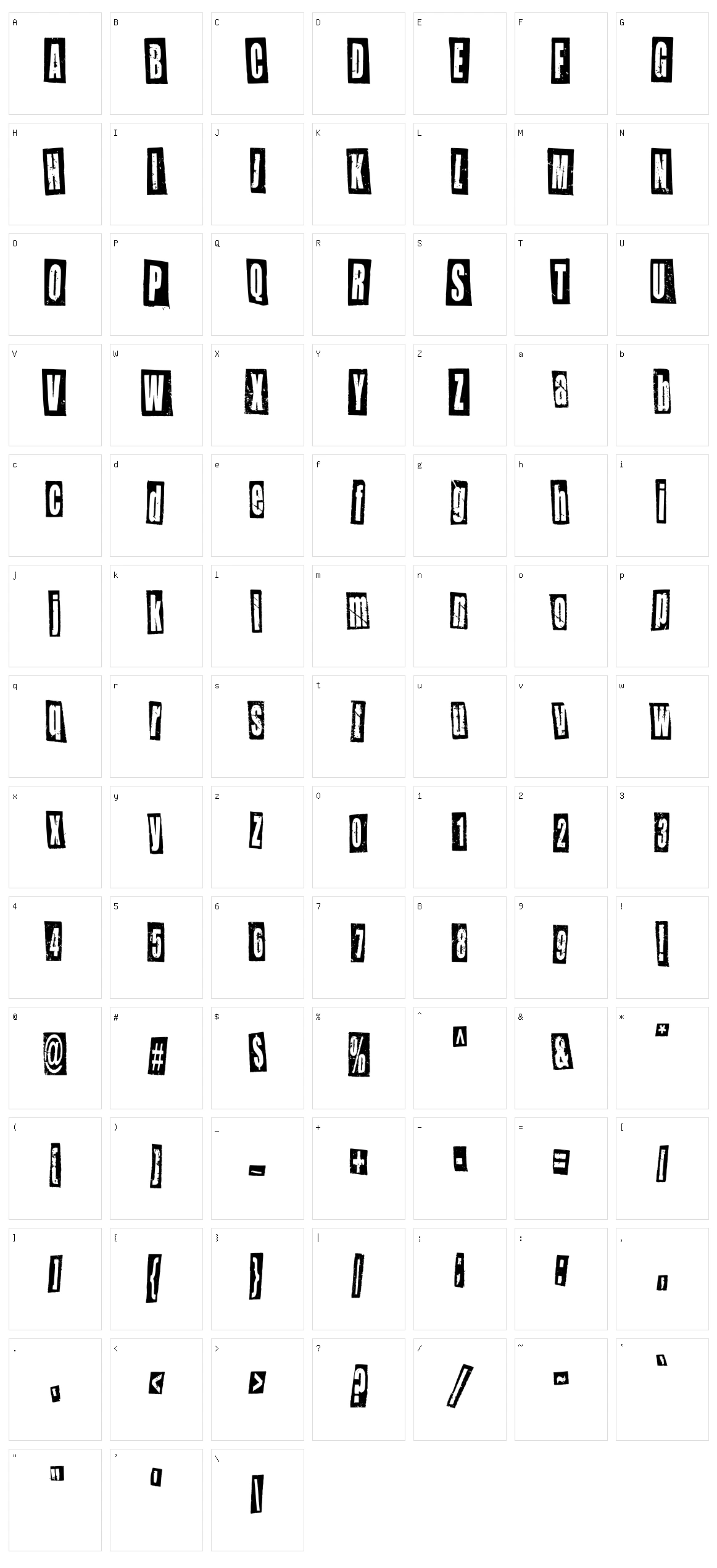 Newspaper Cutout White On Black Character Set