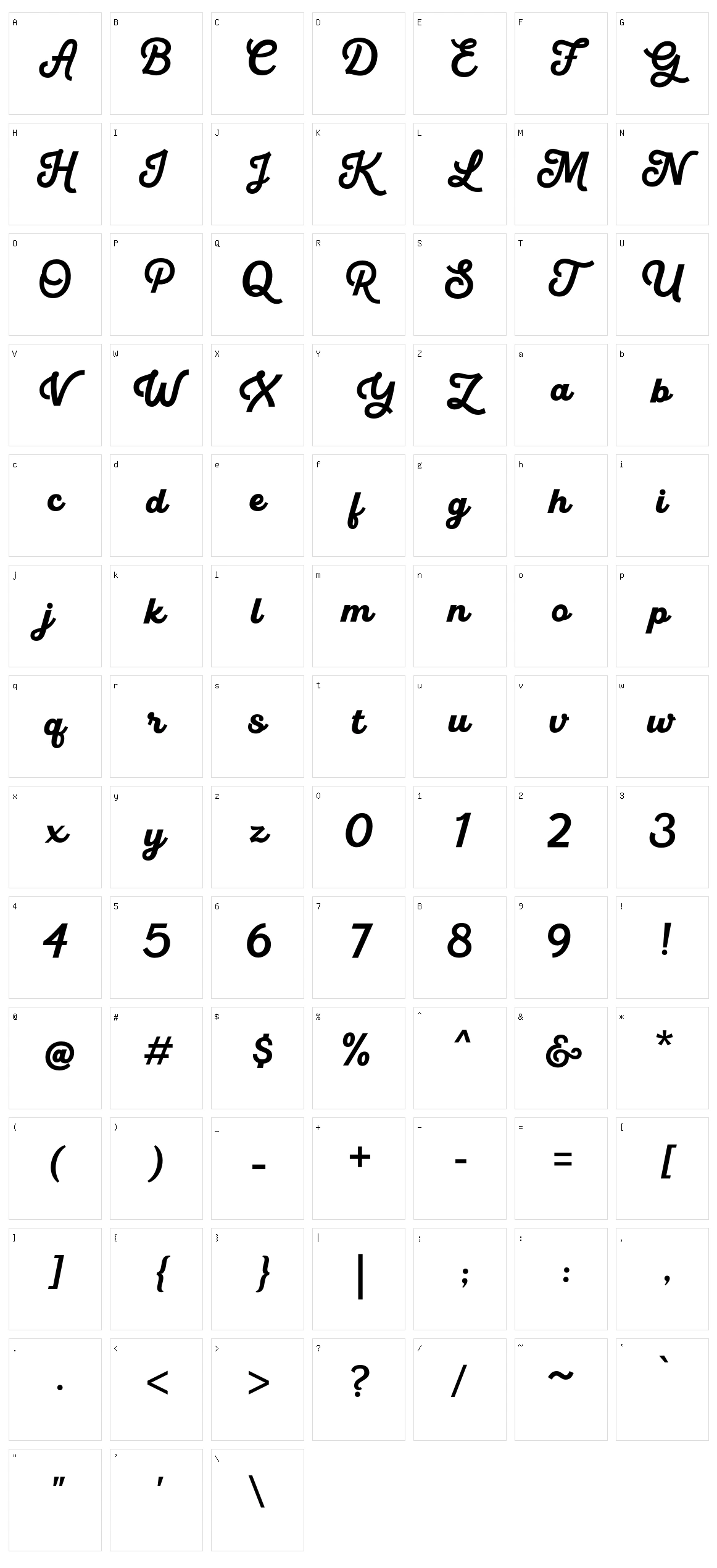 Mercia Script Character Set