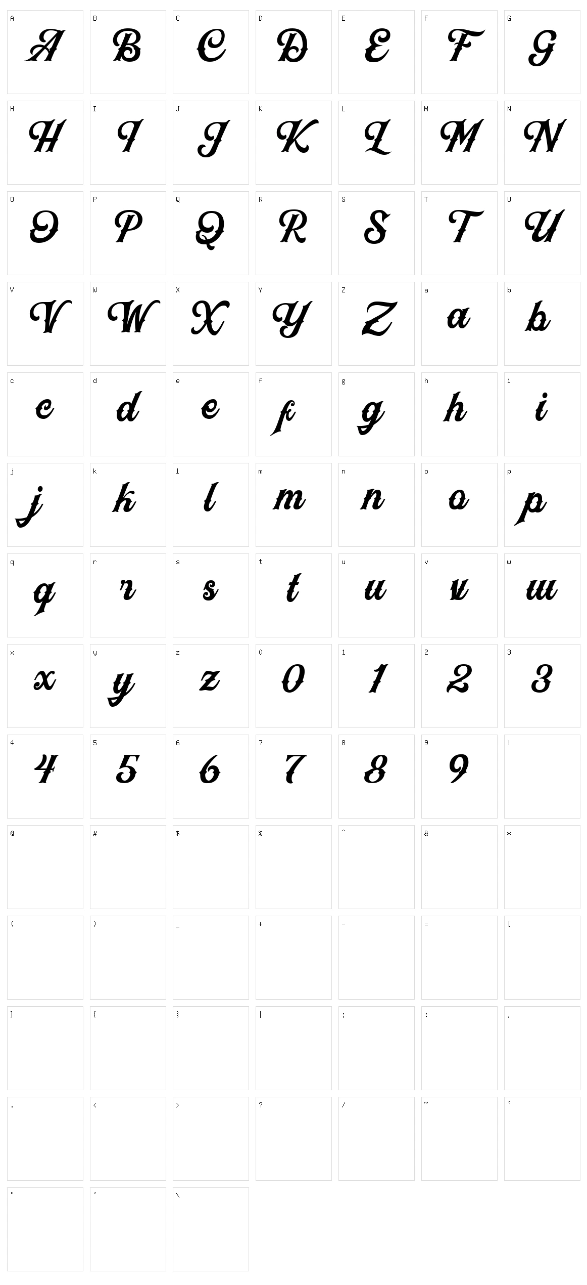 Black Jack Script Character Set