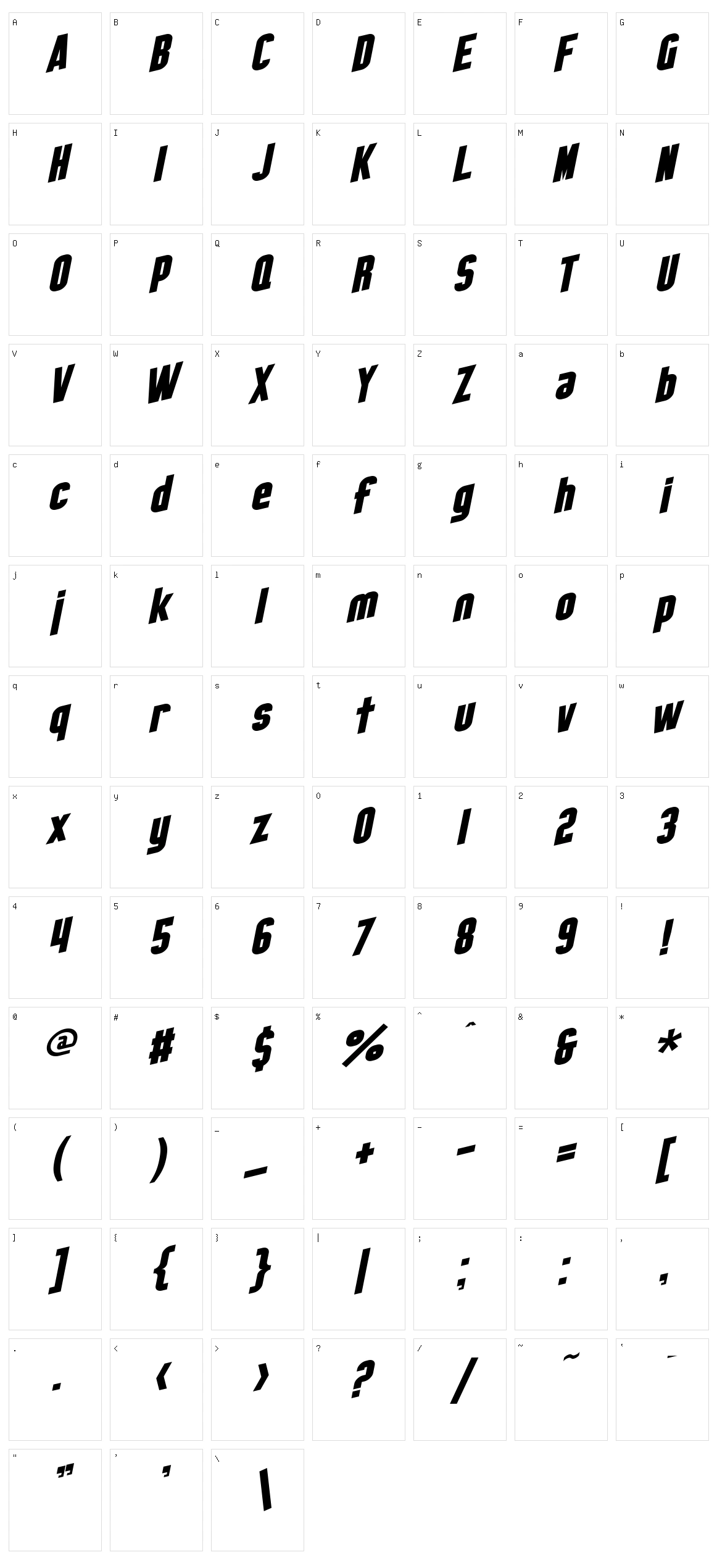 SF Obliquities Character Set