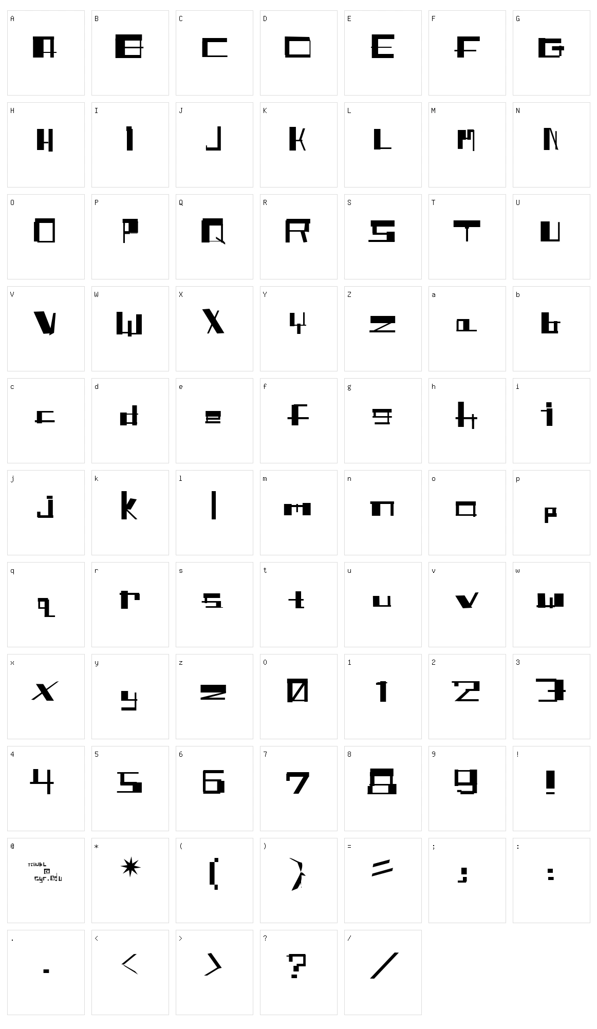 Shitfont Character Set