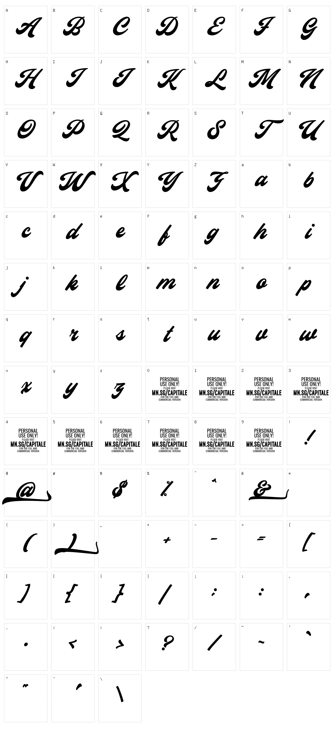 Capitaly Script Character Set