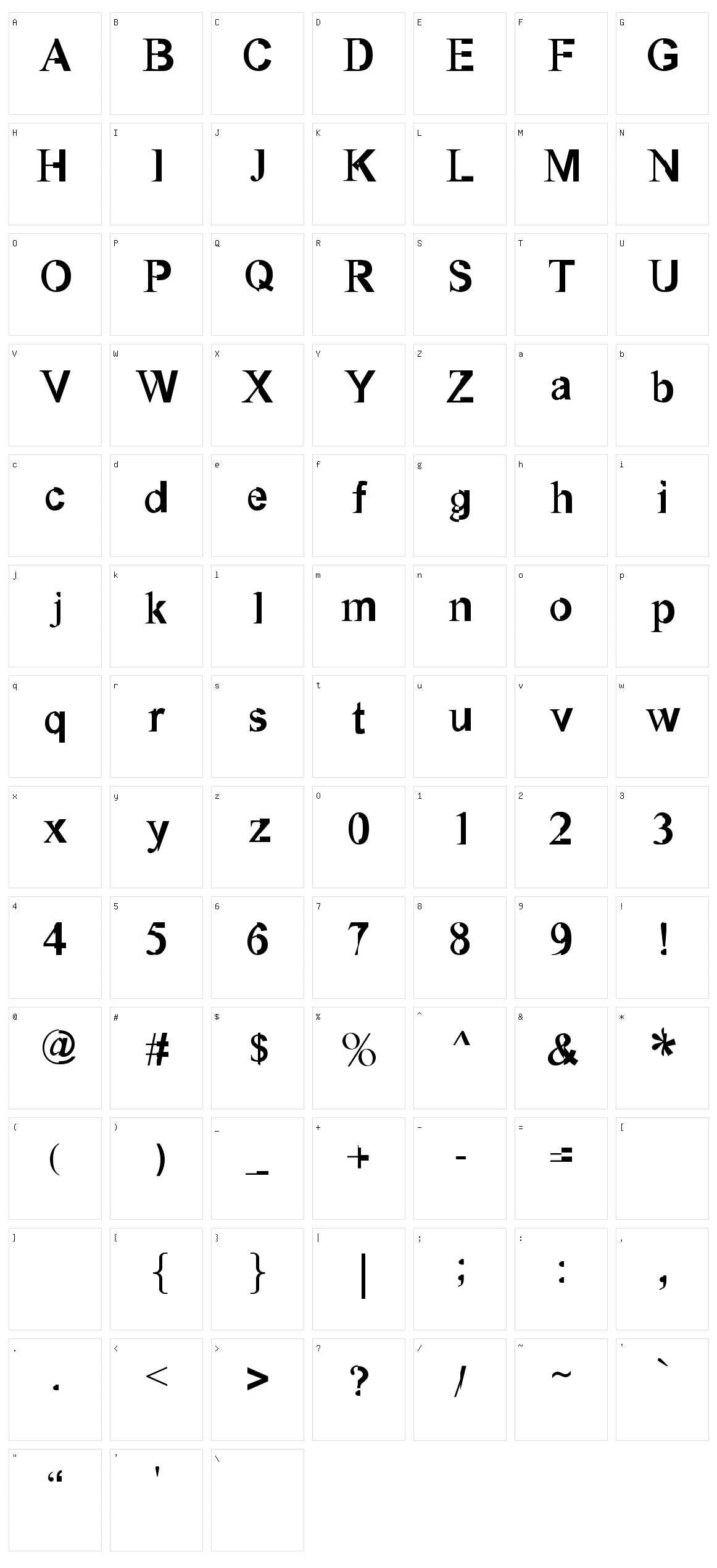 Times New Arial Character Set