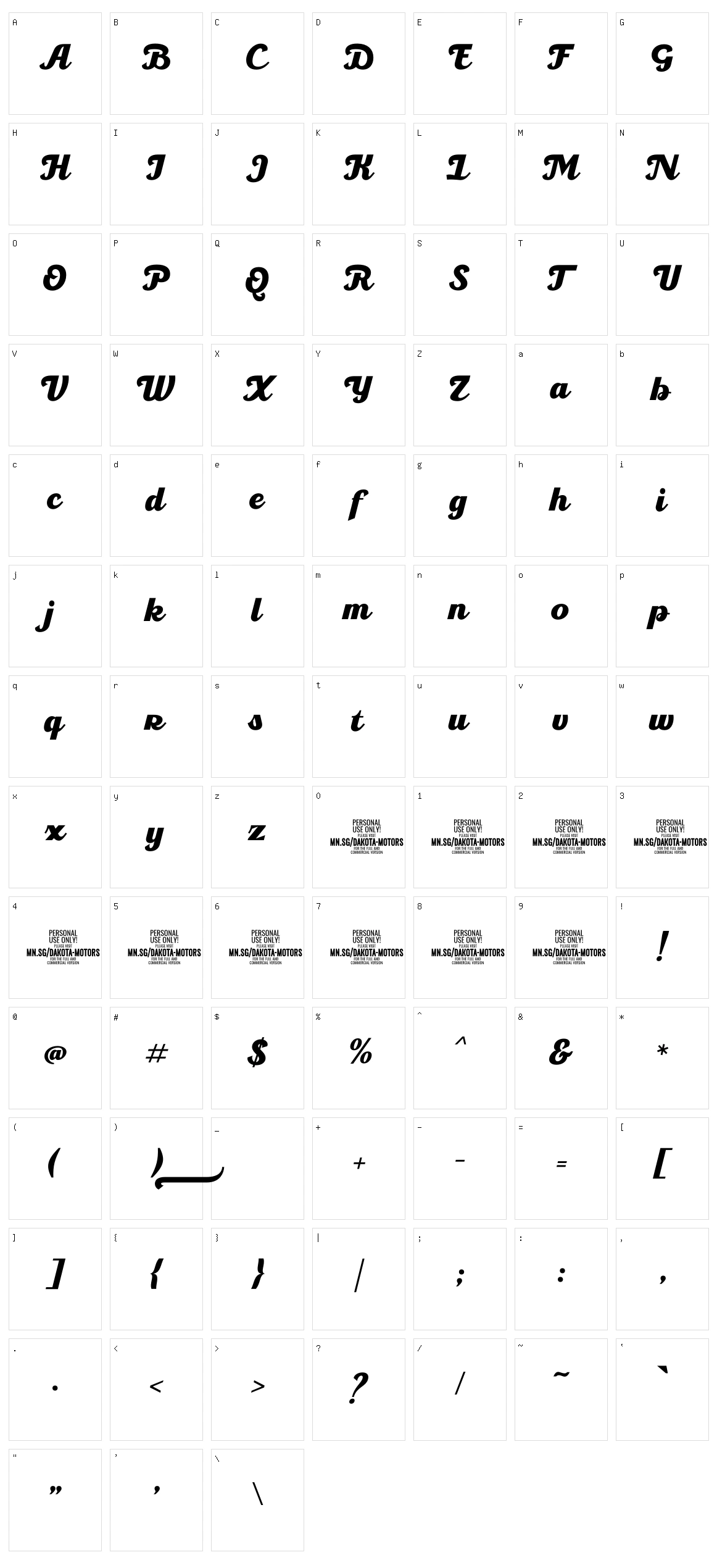 Dakota Motors Character Set