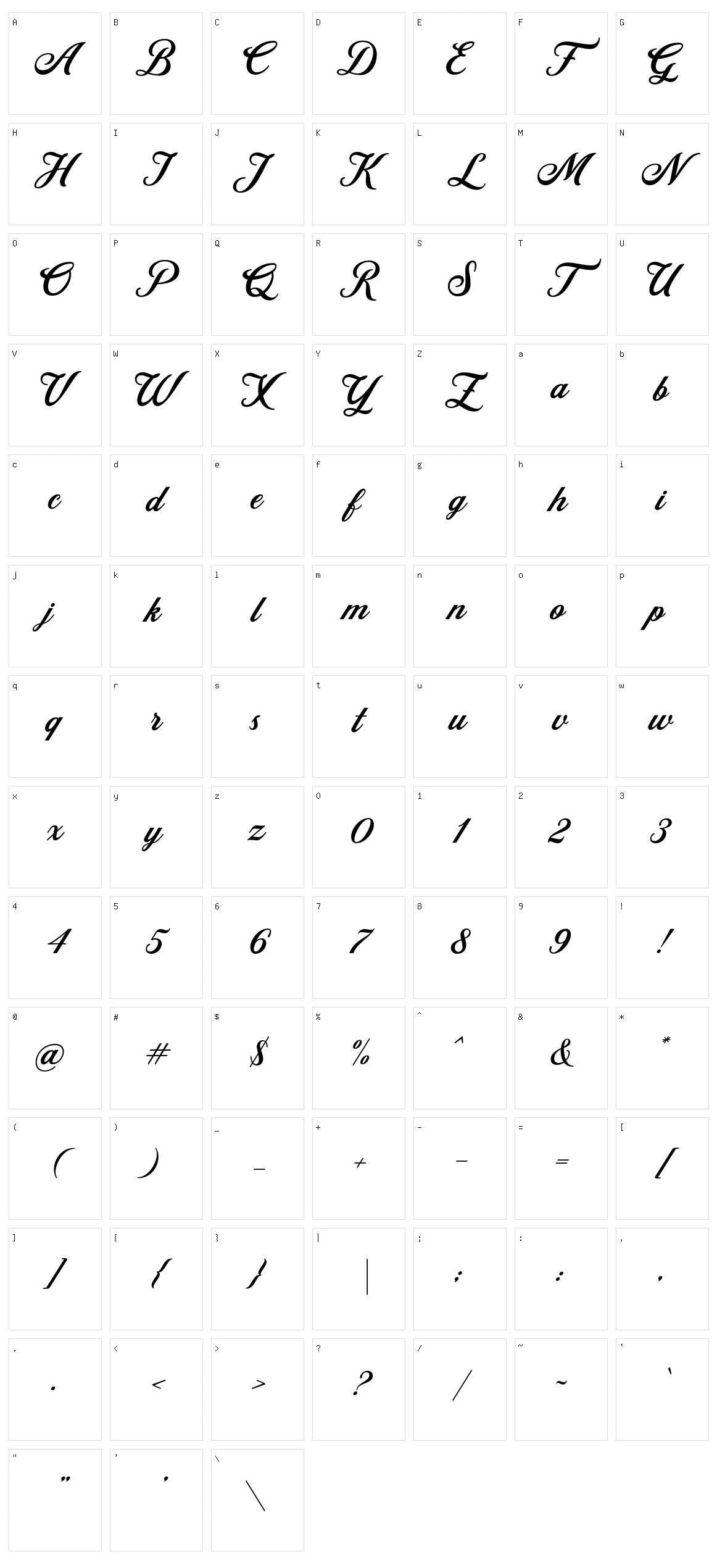 Retromark Script Character Set