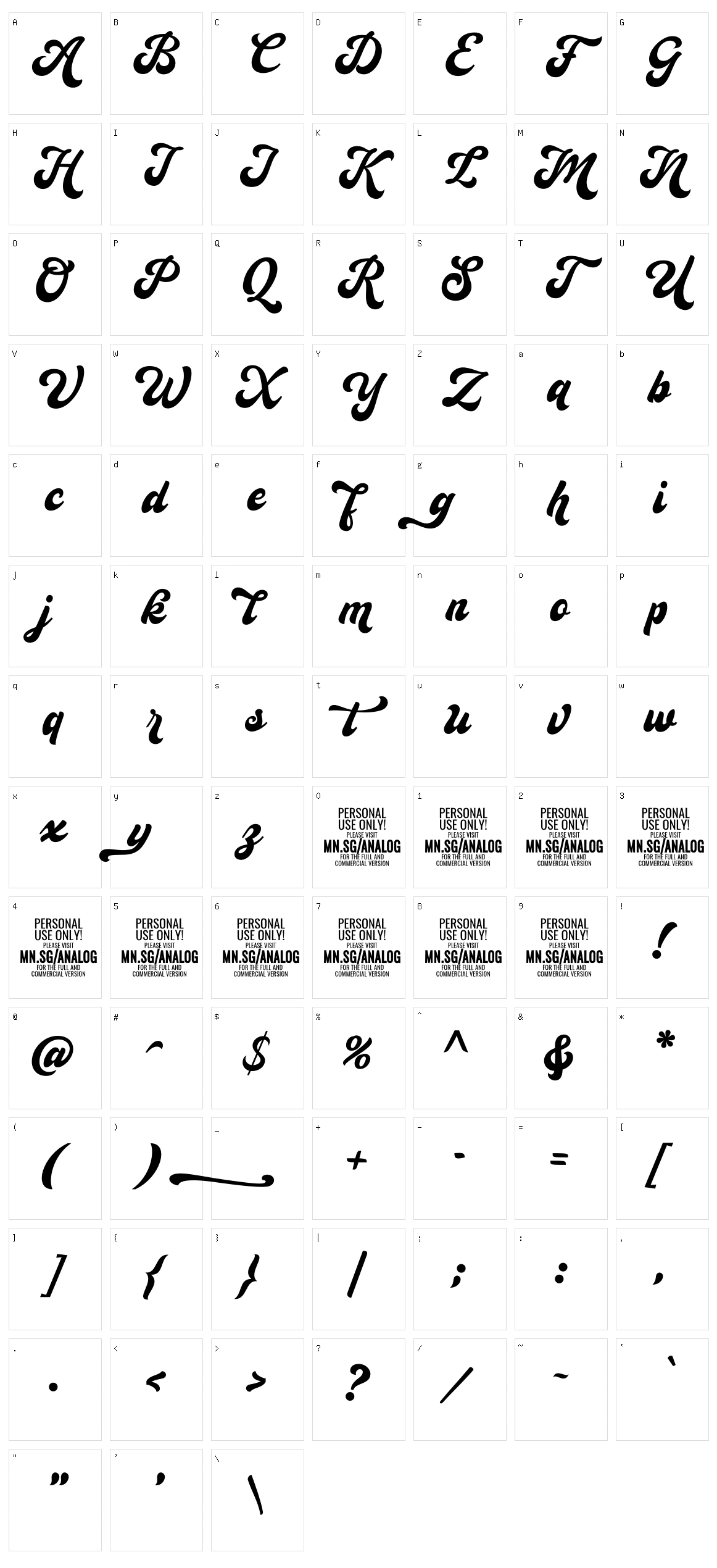 Analog Script Character Set