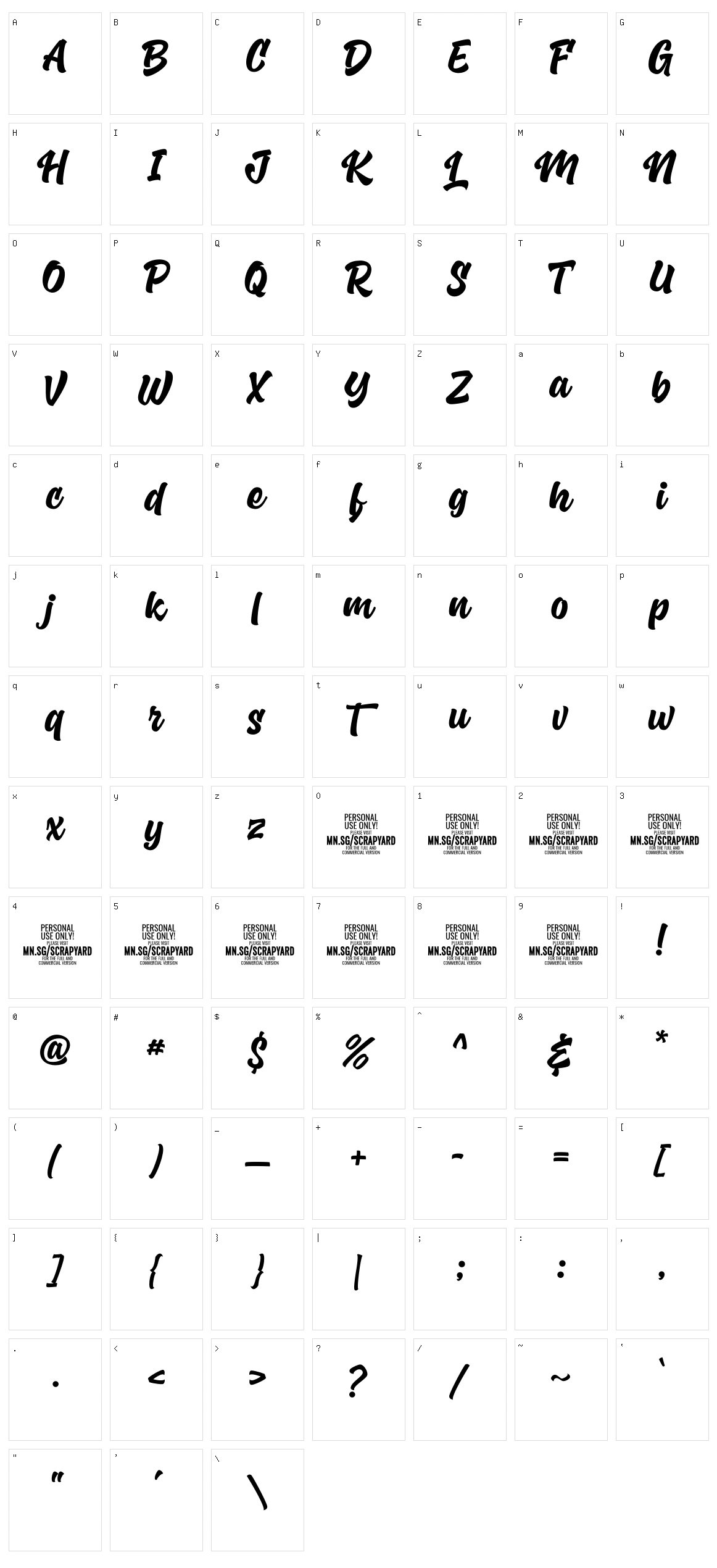 Scrapyard Script Character Set