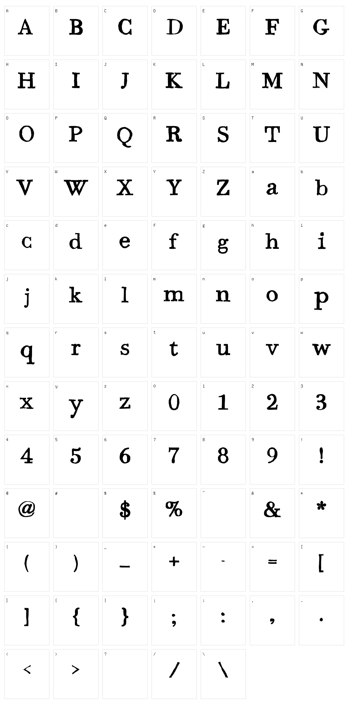 Bodoni Hand Character Set