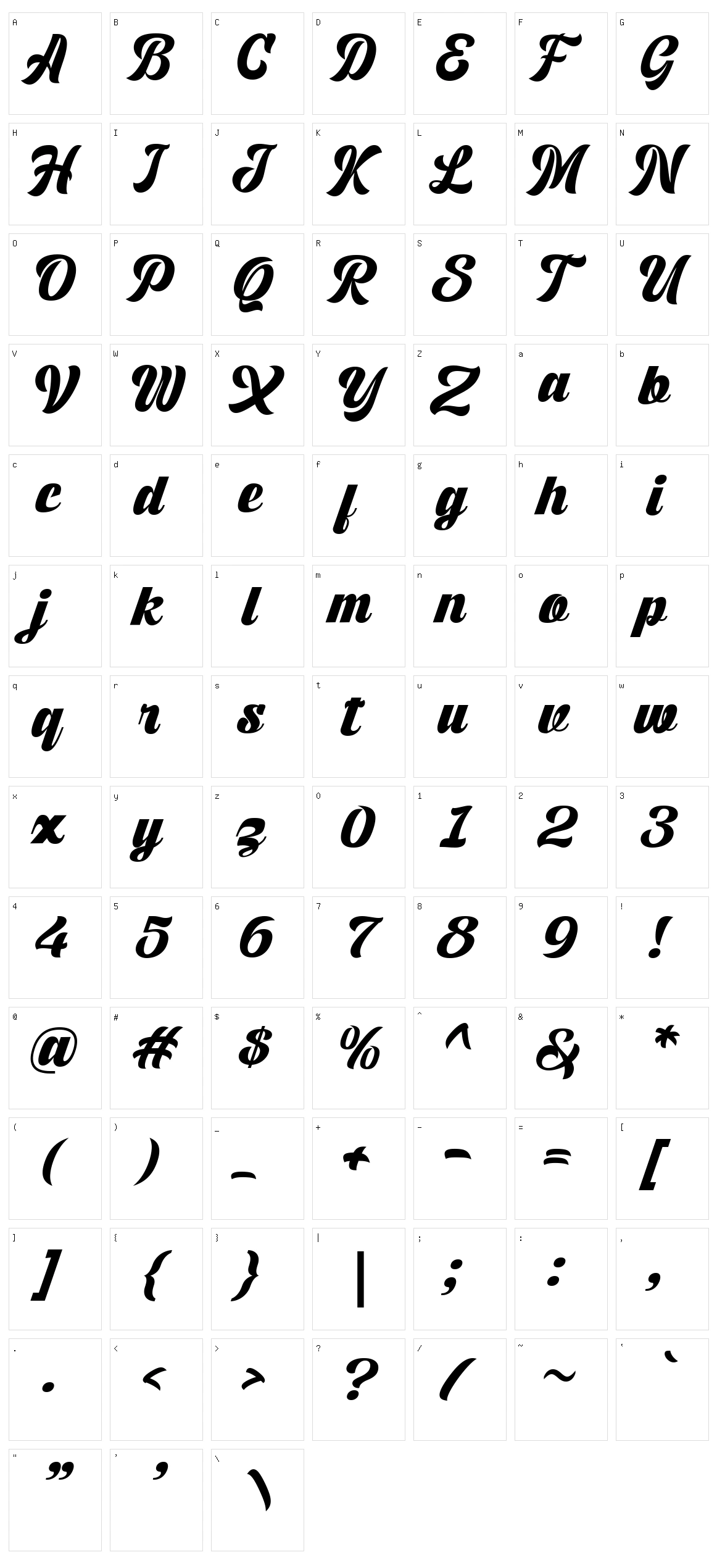 Rushbold Character Set