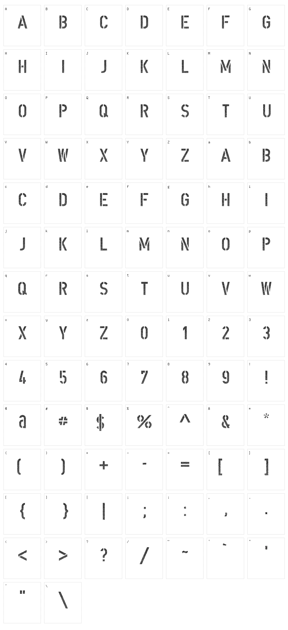 DIN Schablonierschrift Cracked Character Set
