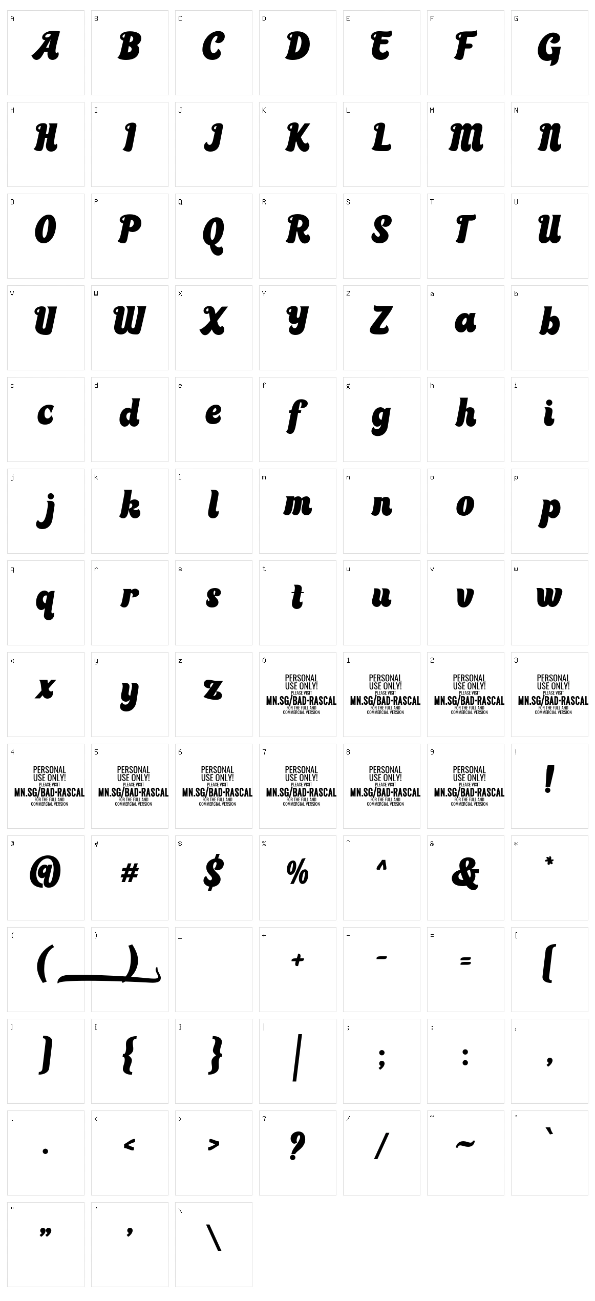 Bad Rascal Character Set