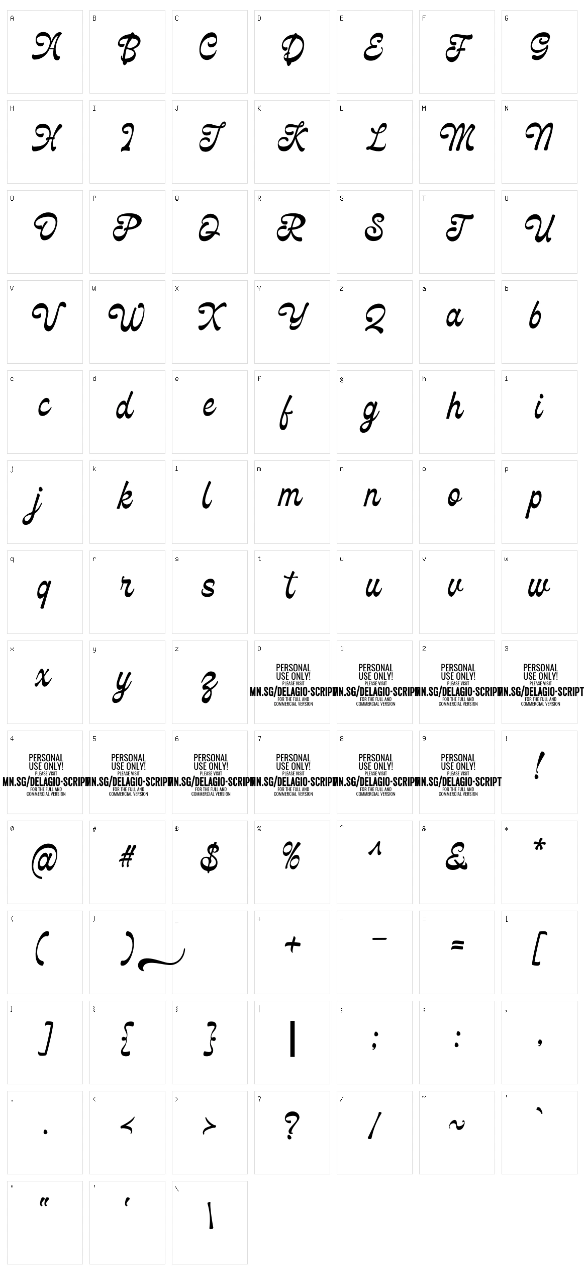 Delagio Script Character Set