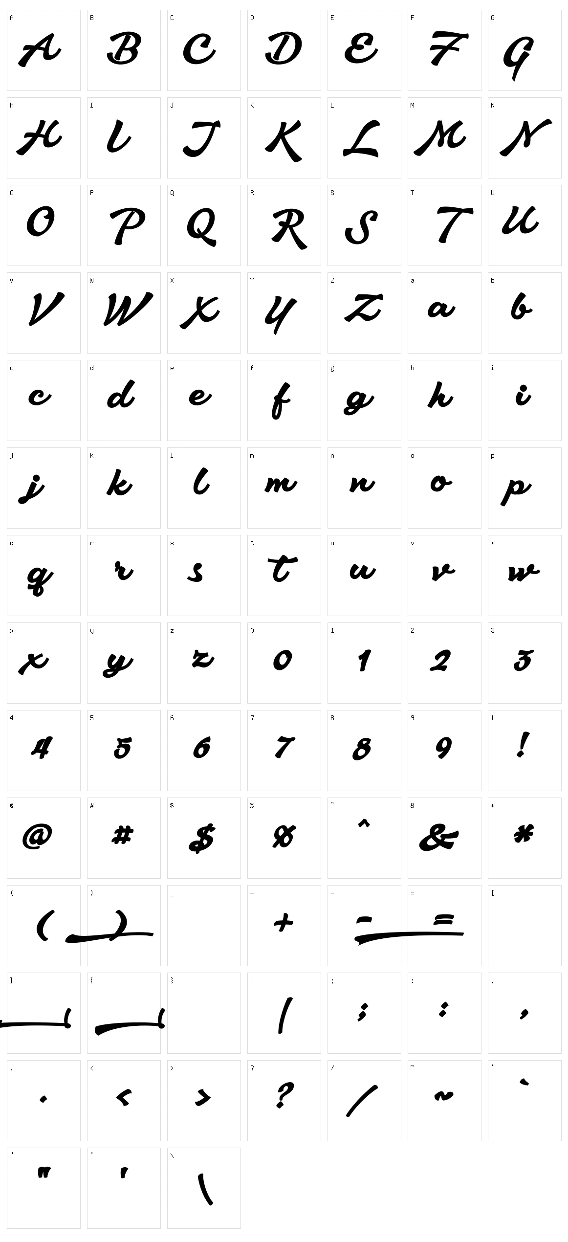 Aromia Script Character Set