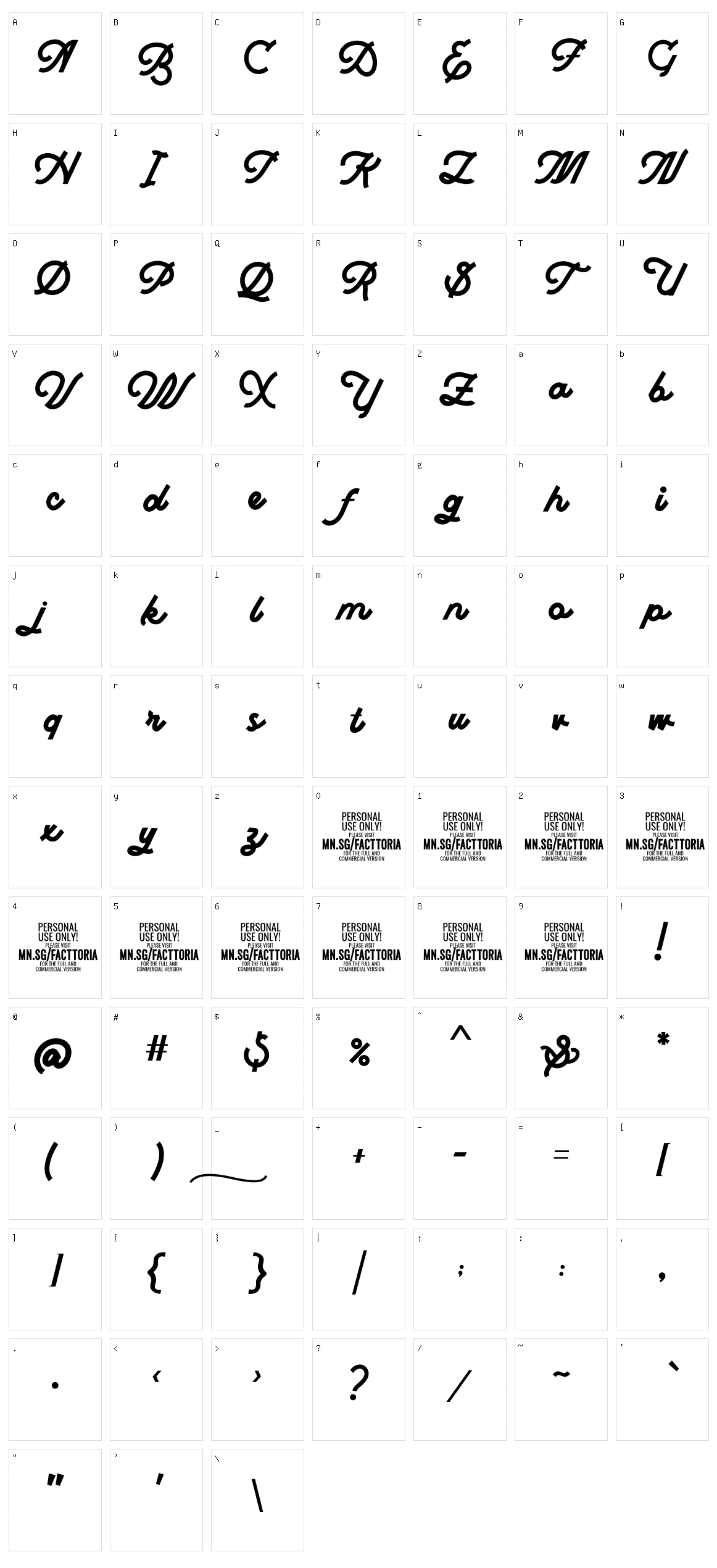 Facttoria Script Character Set
