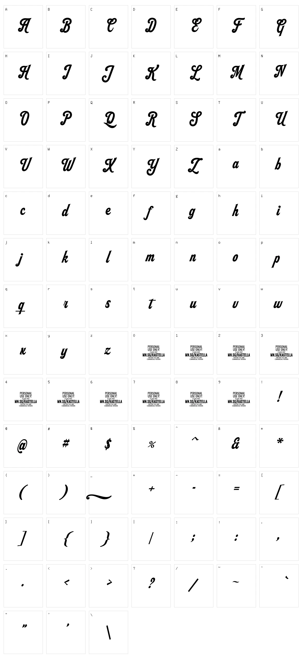 Kastella Script Character Set